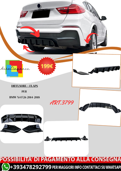 💫ART.3799 Diffusore posteriore +flaps nero lucido per BMW X4 F26 2014-2018💫