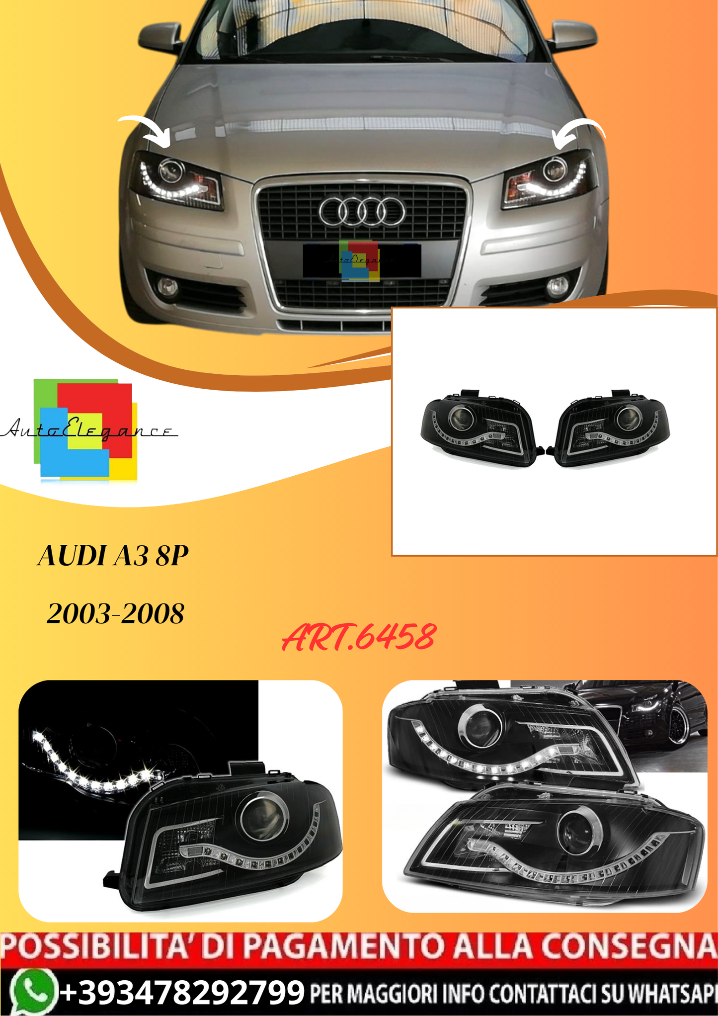 💫ART.6458 FARI DAYLIGHT NERI per AUDI A3 8P 2003-2008💫
