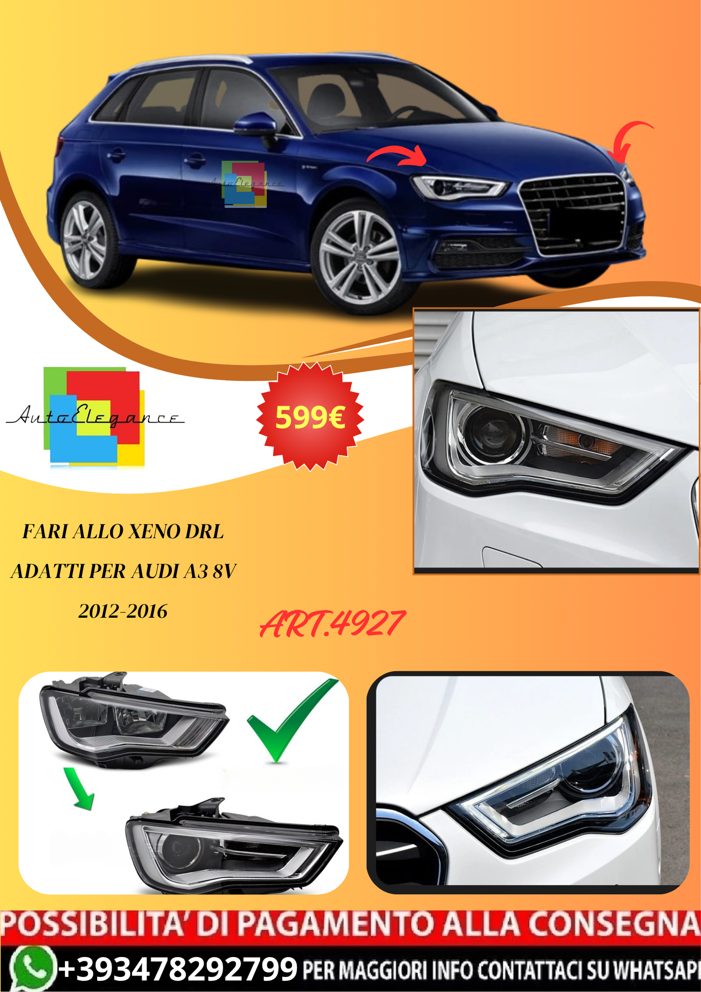 💫ART.4927 FARI ALLO XENO DRL adatti per AUDI A3 8V 2012-2016💫