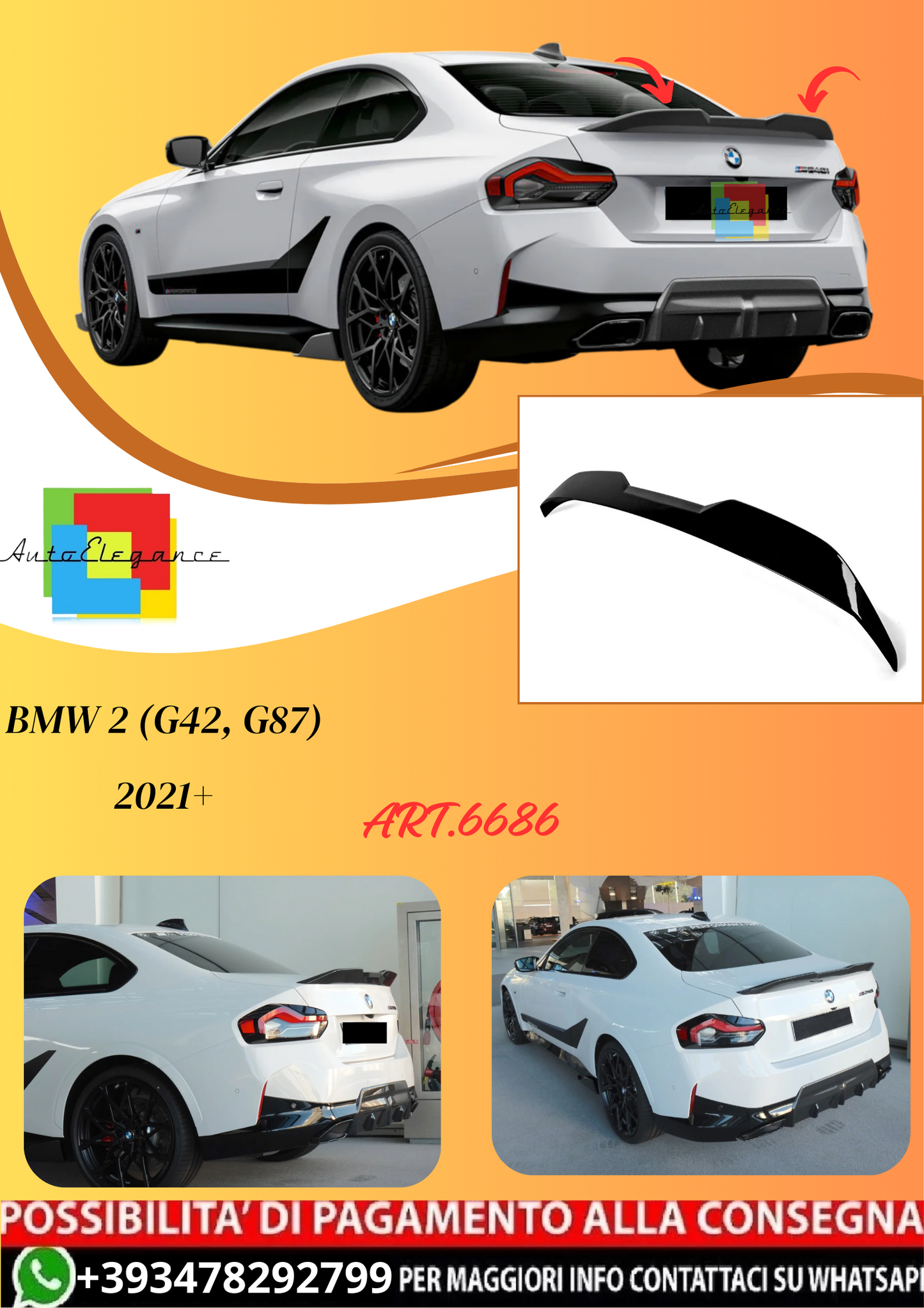 💫ART.6686 Spoiler Posteriore M Performance Look per BMW 2 (G42, G87) 2021+💫