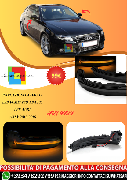 💫ART.4929 INDICAZIONI LATERALI LED FUME' SEQ adatti per AUDI A3 8V 2012-2016💫