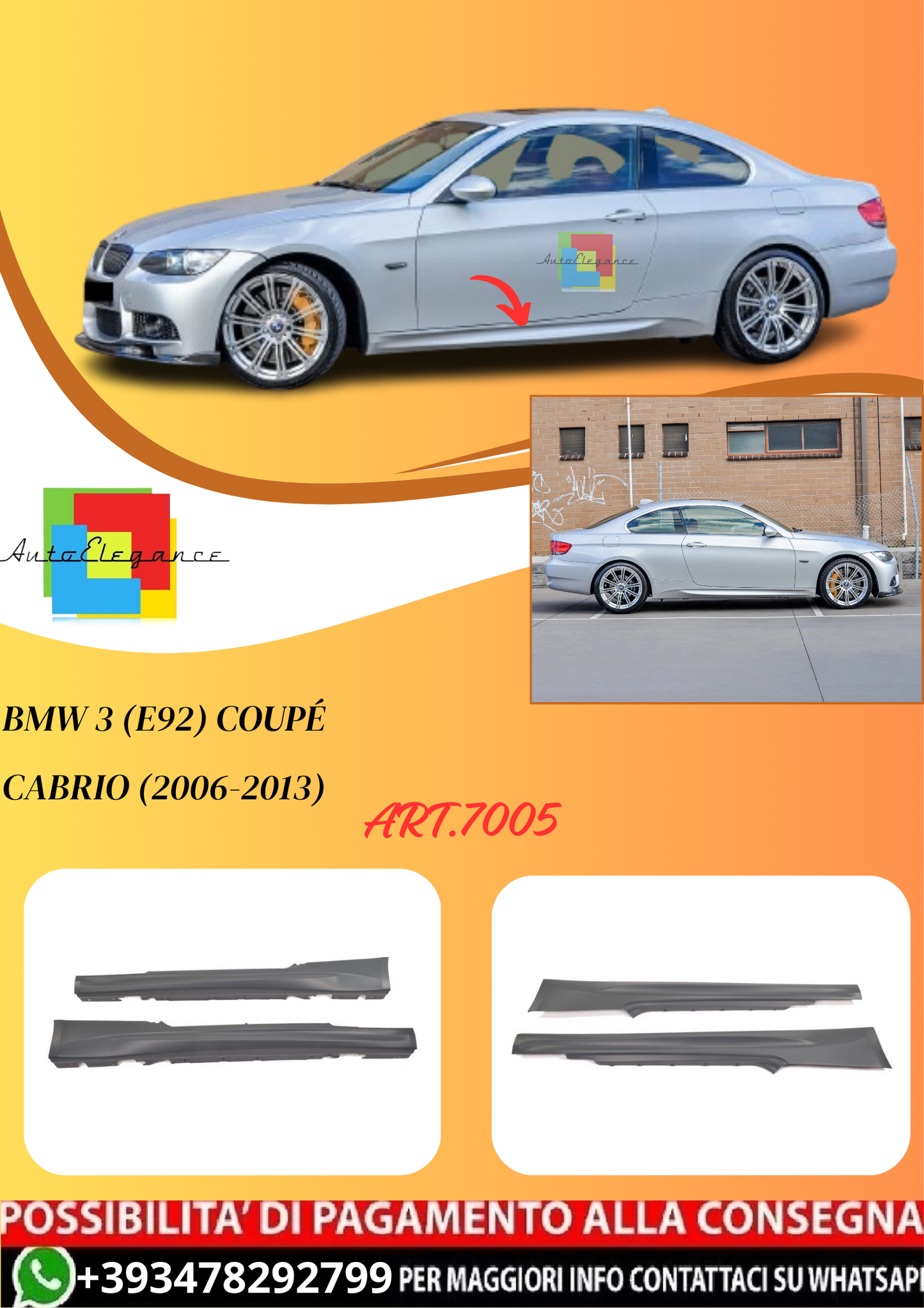 💫ART.7005 Minigonne laterali per BMW 3 (E92) Coupé Cabrio (2006-2013)💫