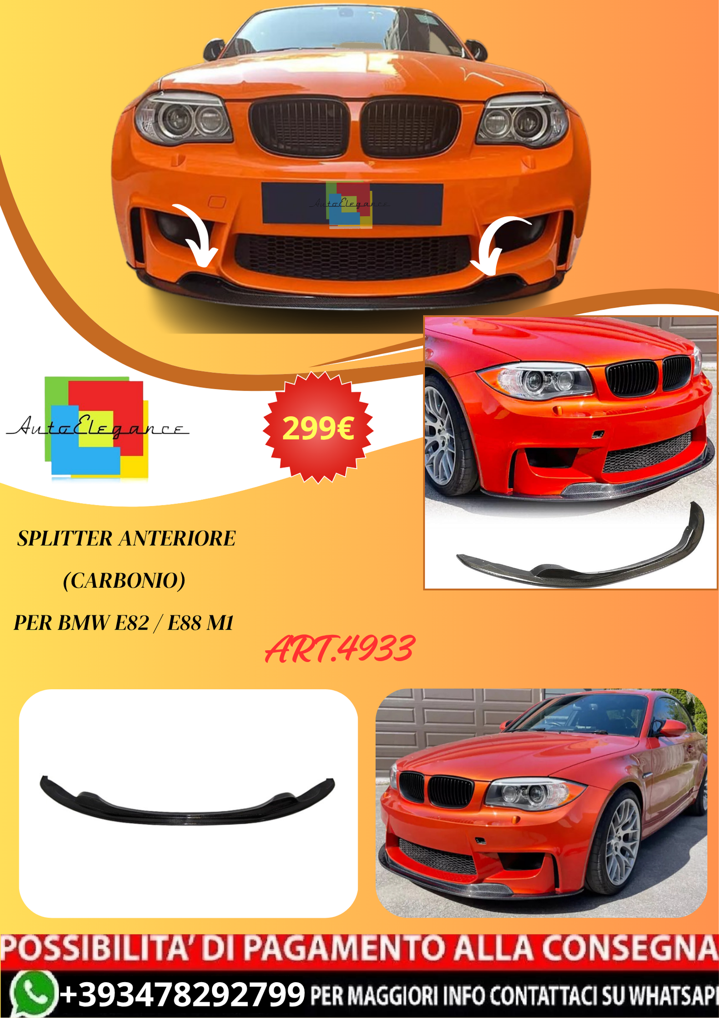 💫ART.4933 Splitter (Carbonio) per BMW E82 / E88 M1💫