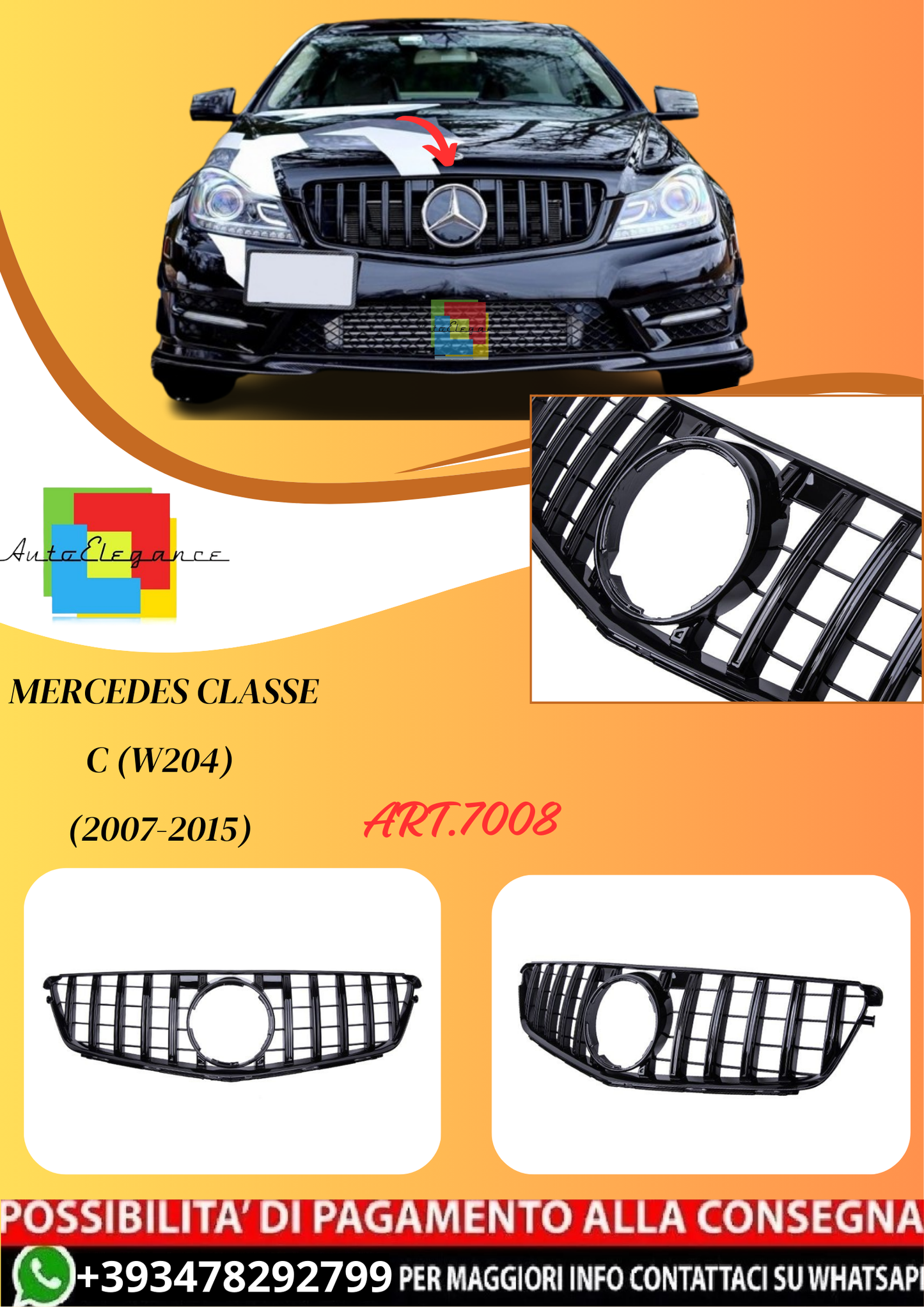 💫ART.7008 Griglia Panamericana GT per Mercedes Classe C (W204) (2007-2015)💫