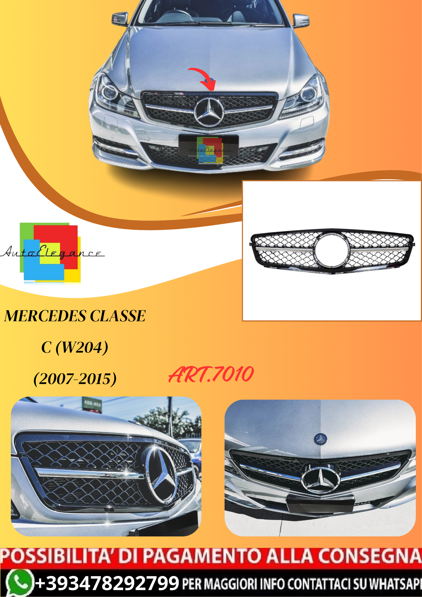 💫ART.7010 Griglia Anteriore C63 AMG Look per Mercedes Classe C (W204) 07-15💫