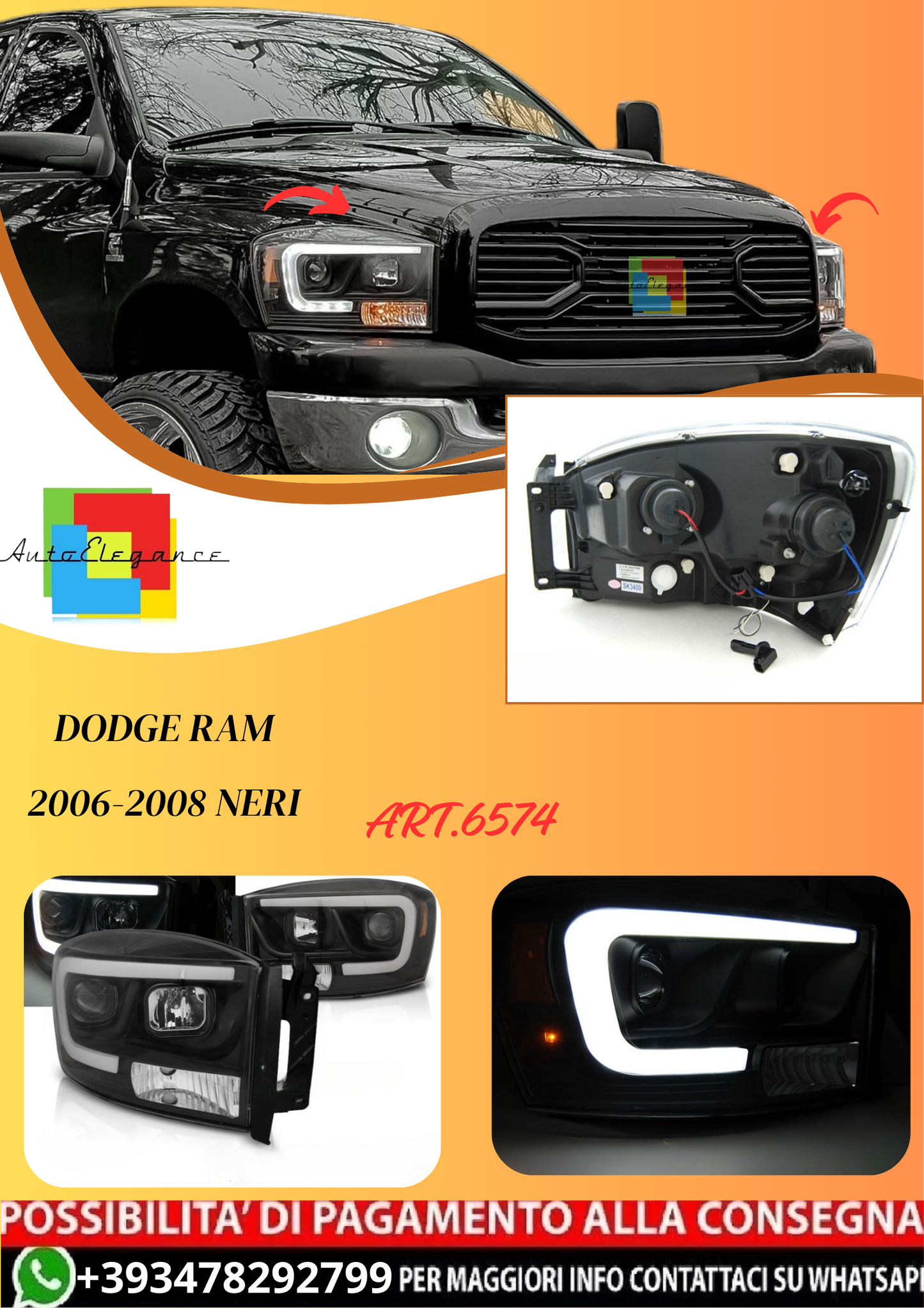 💫ART.6574 LUCE TUBO per DODGE RAM 2006-2008 NERI💫