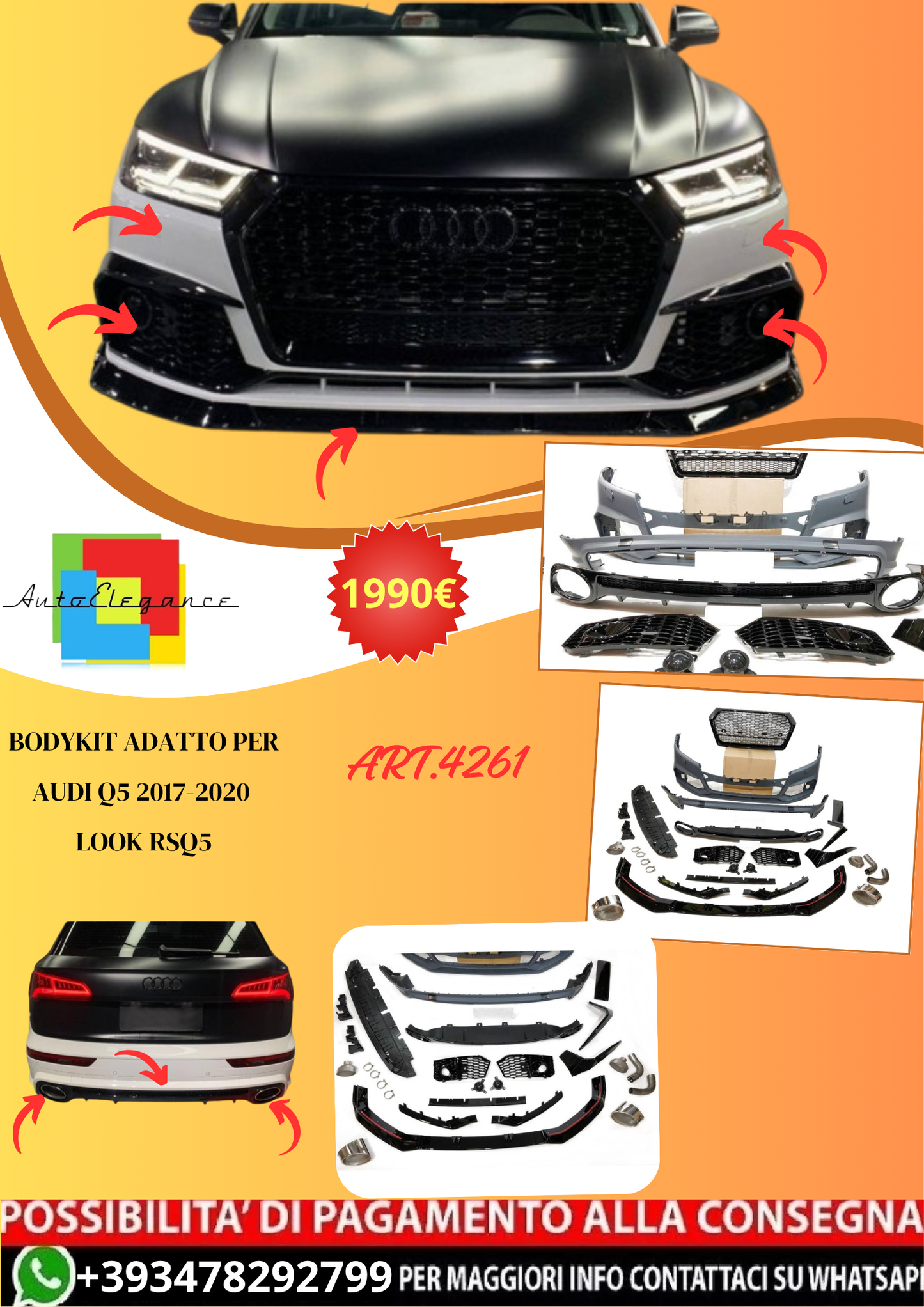 💫ART.4261 Bodykit adatto per Audi Q5 2017-2020 Look RSQ5💫