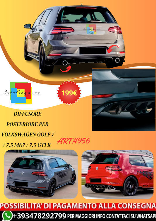 💫ART.4956 Diffusore Posteriore per Volkswagen GOLF 7 / 7.5 MK7 / 7.5 GTI R 💫