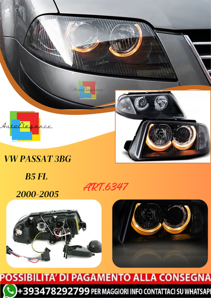 💫ART.6347 FARI 'OCCHI D'ANGELO' NERI per VW PASSAT 3BG B5 FL 2000-2005💫