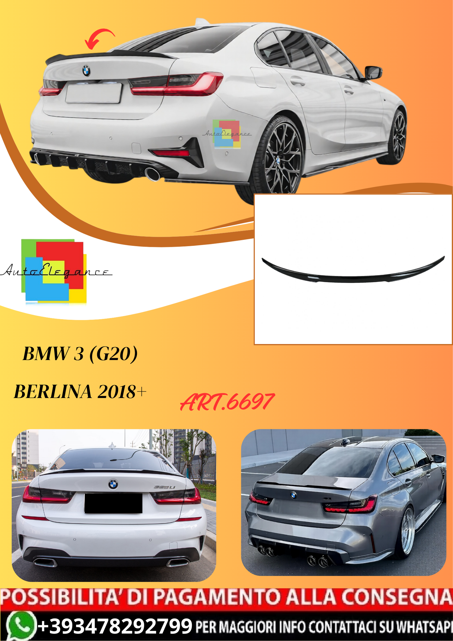 💫ART.6697 Spoiler Posteriore M3 Look per BMW 3 (G20) Berlina 2018+💫
