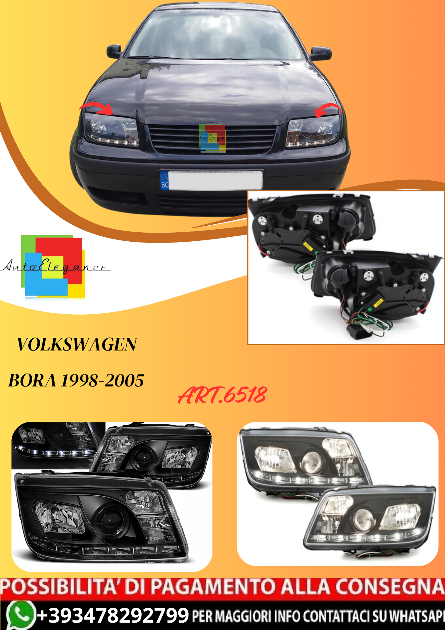 💫ART.6518 LPVWA2 FARI DAYLIGHT NERI per VW BORA 1998-2005💫