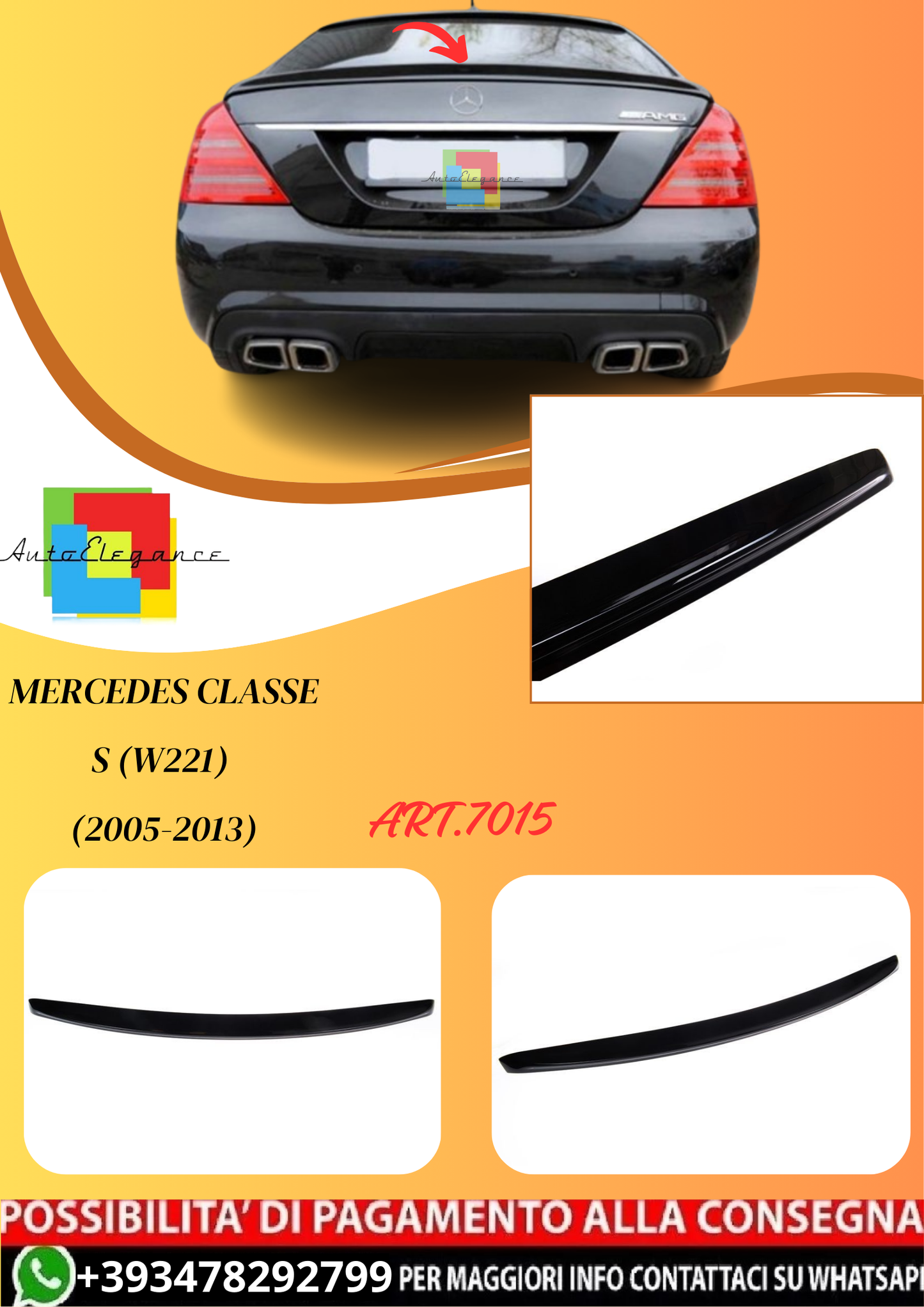 💫ART.7015 Spoiler Posteriore AMG Look per Mercedes Classe S (W221) (2005-2013)💫