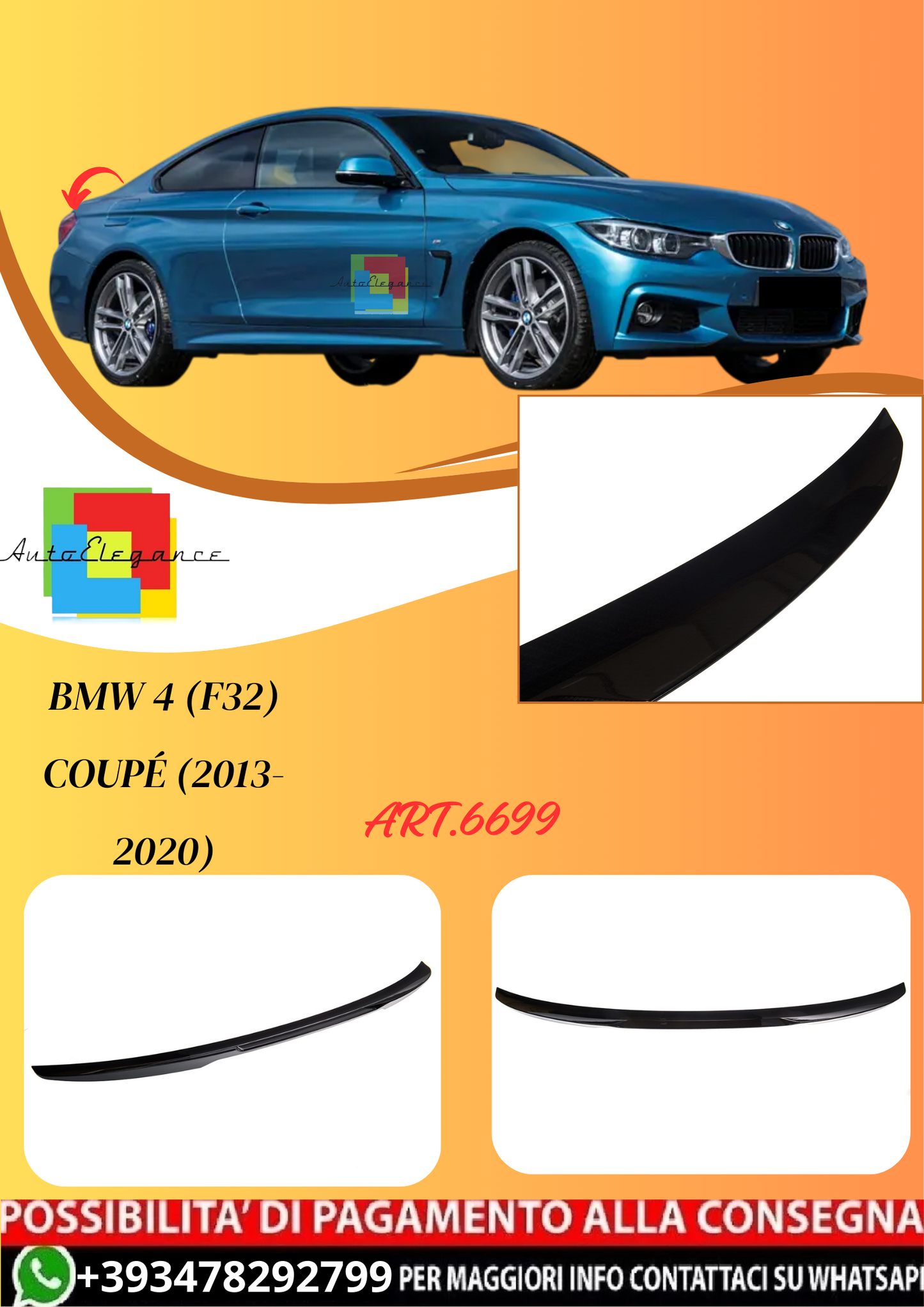 💫ART.6699 Spoiler Posteriore M4 Look per BMW 4 (F32) Coupé (2013-2020)💫