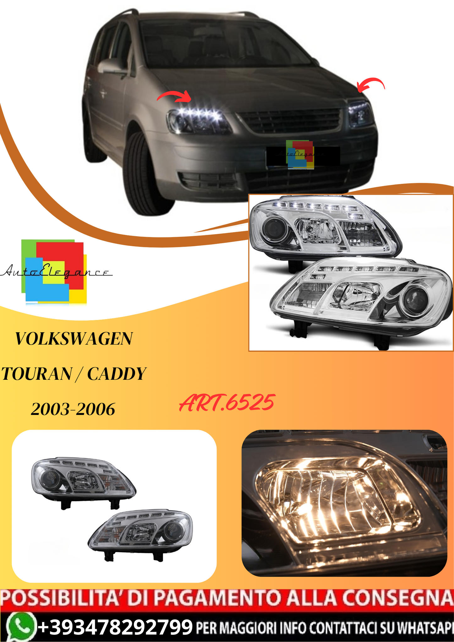 💫ART.6525 FARI DAYLIGHT CHROME per VW TOURAN / CADDY 2003-2006💫