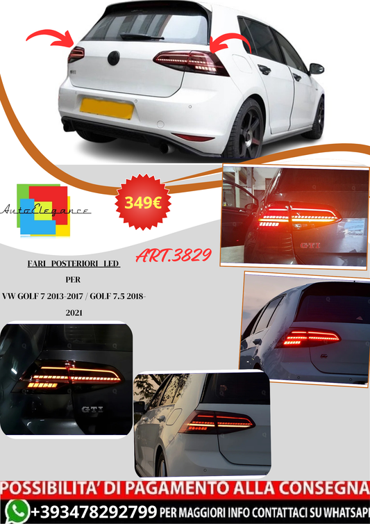 💫ART.3829 Fari Posteriori LED (dinamici) Per VW Golf 7 13-17 Golf 7.5 18-21💫