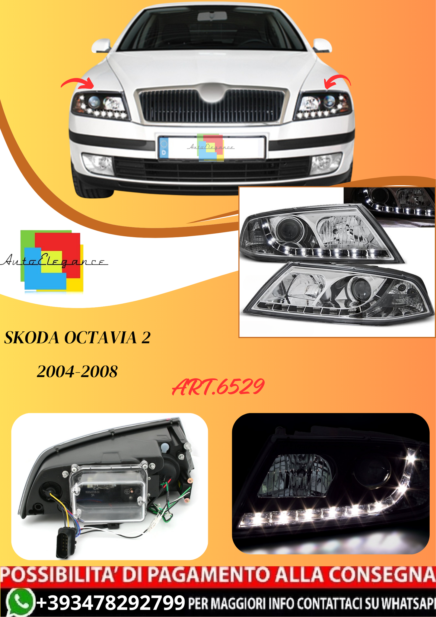 💫ART.6529 FARI DAYLIGHT CROMATI per SKODA OCTAVIA 2 2004-2008💫