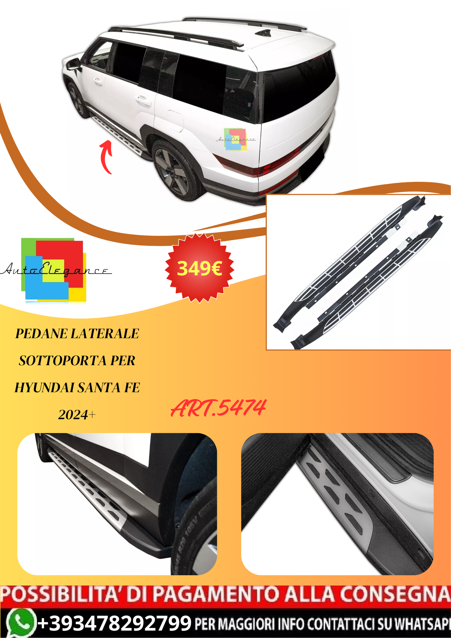 💫ART.5474 Pedane Laterale Sottoporta per Hyundai Santa Fe 2024+💫