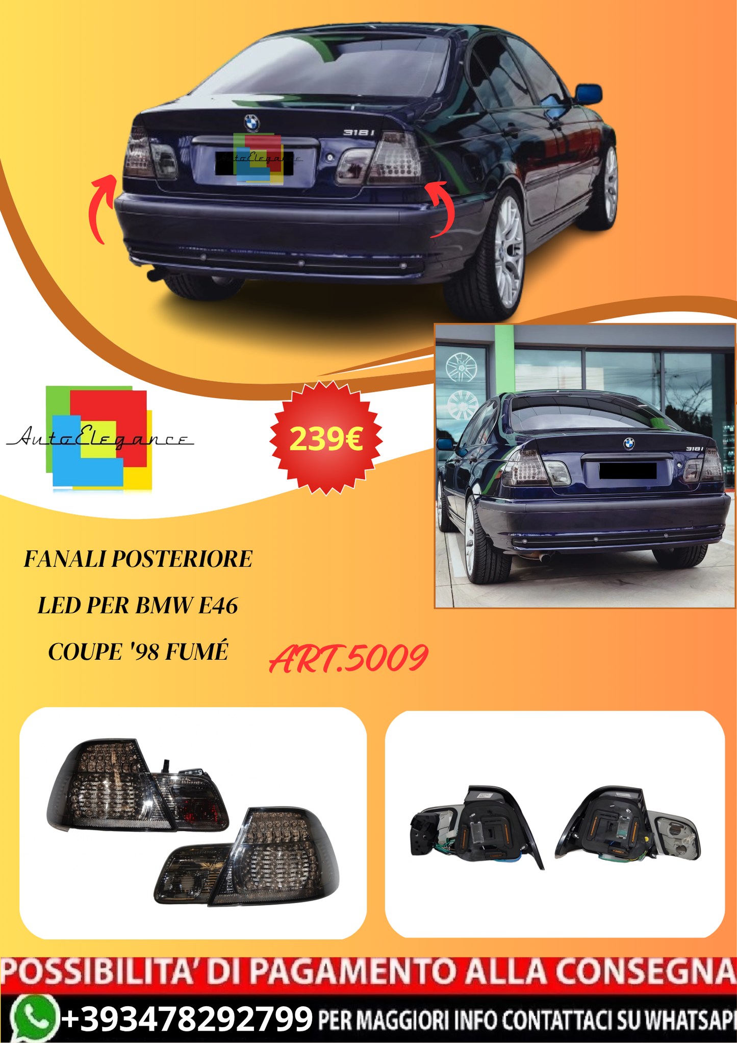 💫ART.5009 Fanali Posteriore LED per BMW E46 Coupe '98 Fumé💫