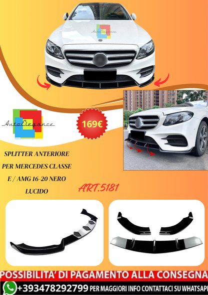 💫ART.5181 Splitter Anteriore Per Mercedes Classe E / AMG 16-20 Nero Lucido💫