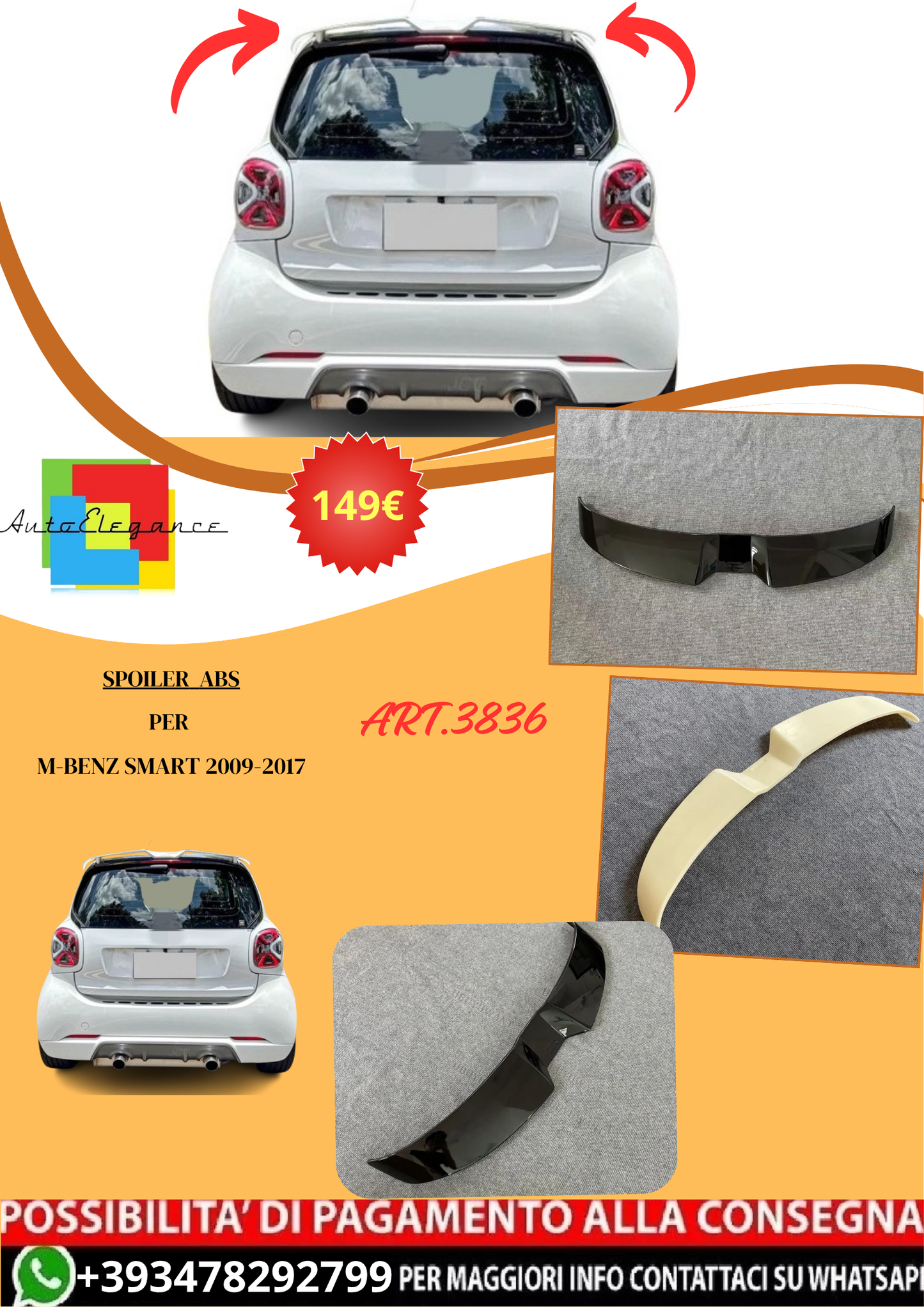 💫ART.3836 Spoiler adatto per Smart 453 HB 2009-2017💫