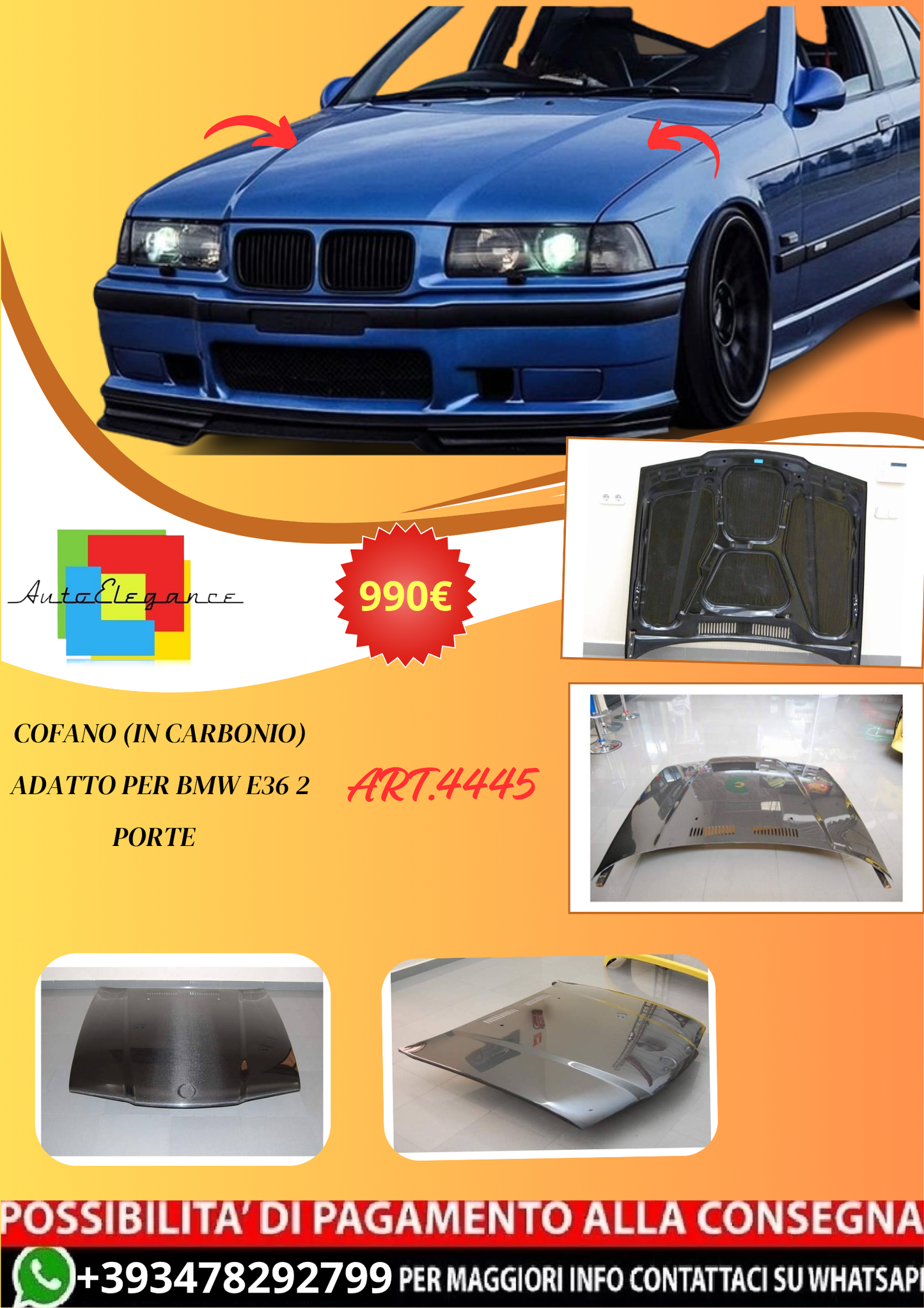💫ART.4445 Cofano (In Carbonio) adatto per BMW E36 2P. S/T💫