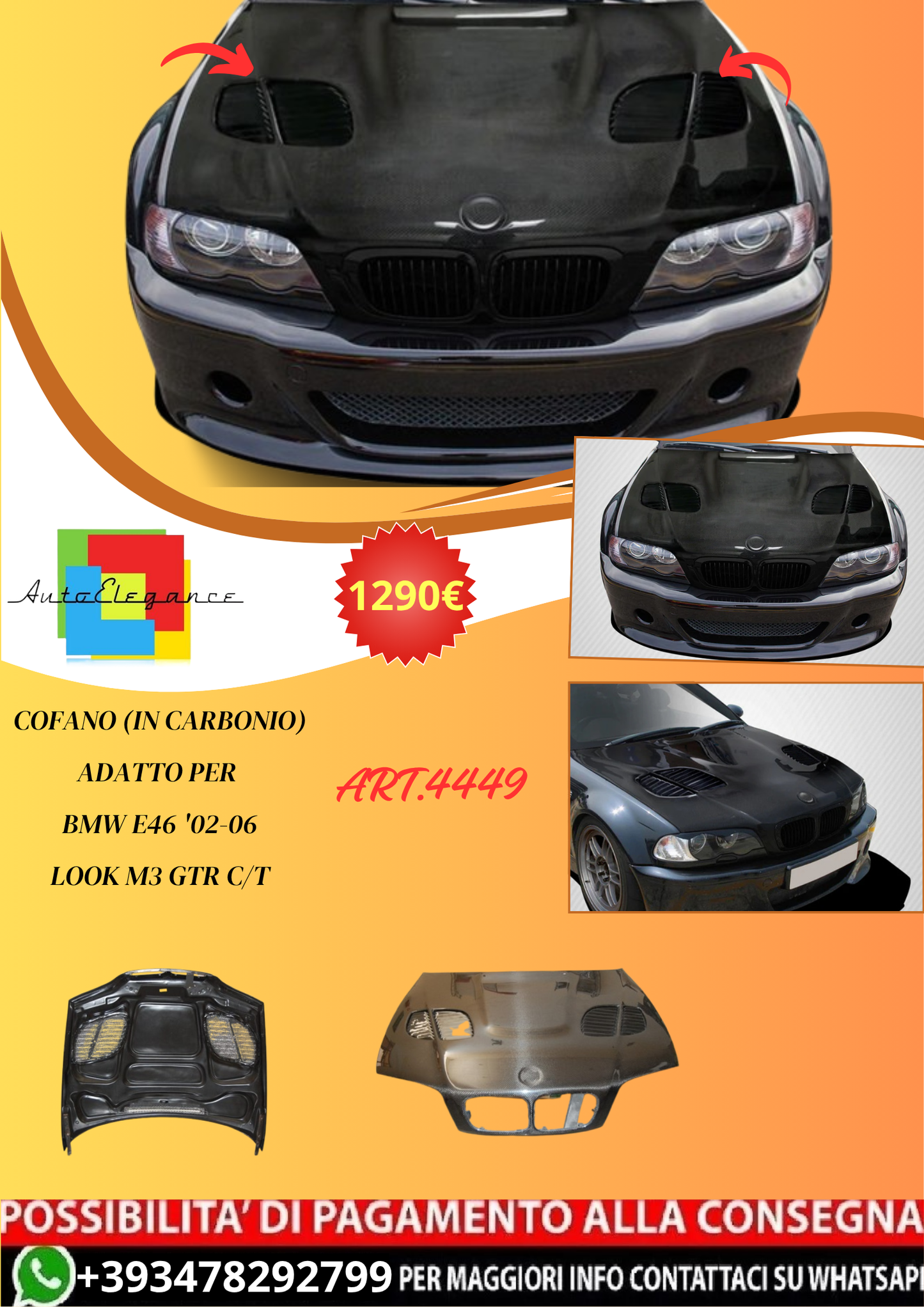 💫ART.4449 Cofano (In Carbonio) per BMW E46 '02-06 2P Look M3 GTR C/T💫