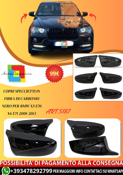 💫ART.5187 Copri Speccietti in Fibra di Carbonio Nero per BMW X5 X6 2008-2013💫