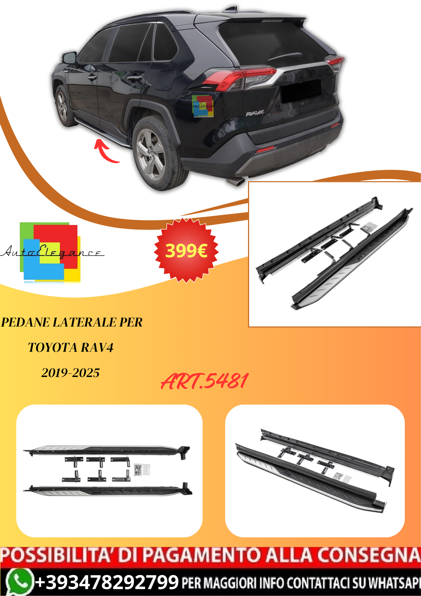 💫ART.5481 Pedane Laterale Per Toyota Rav4 2019-2025 💫