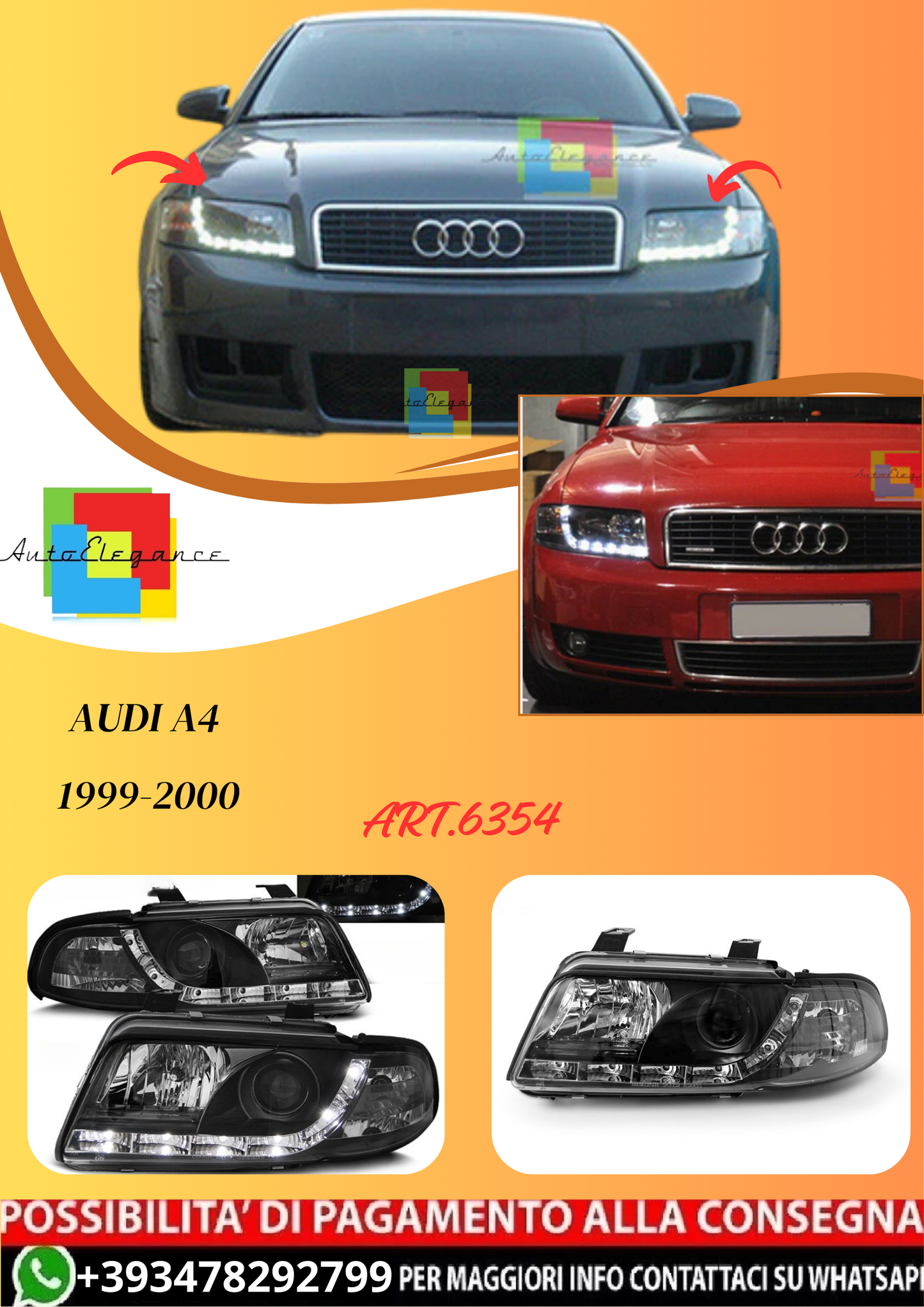💫ART.6354 FARI DAYLIGHT NERI per AUDI A4 1999-2000💫