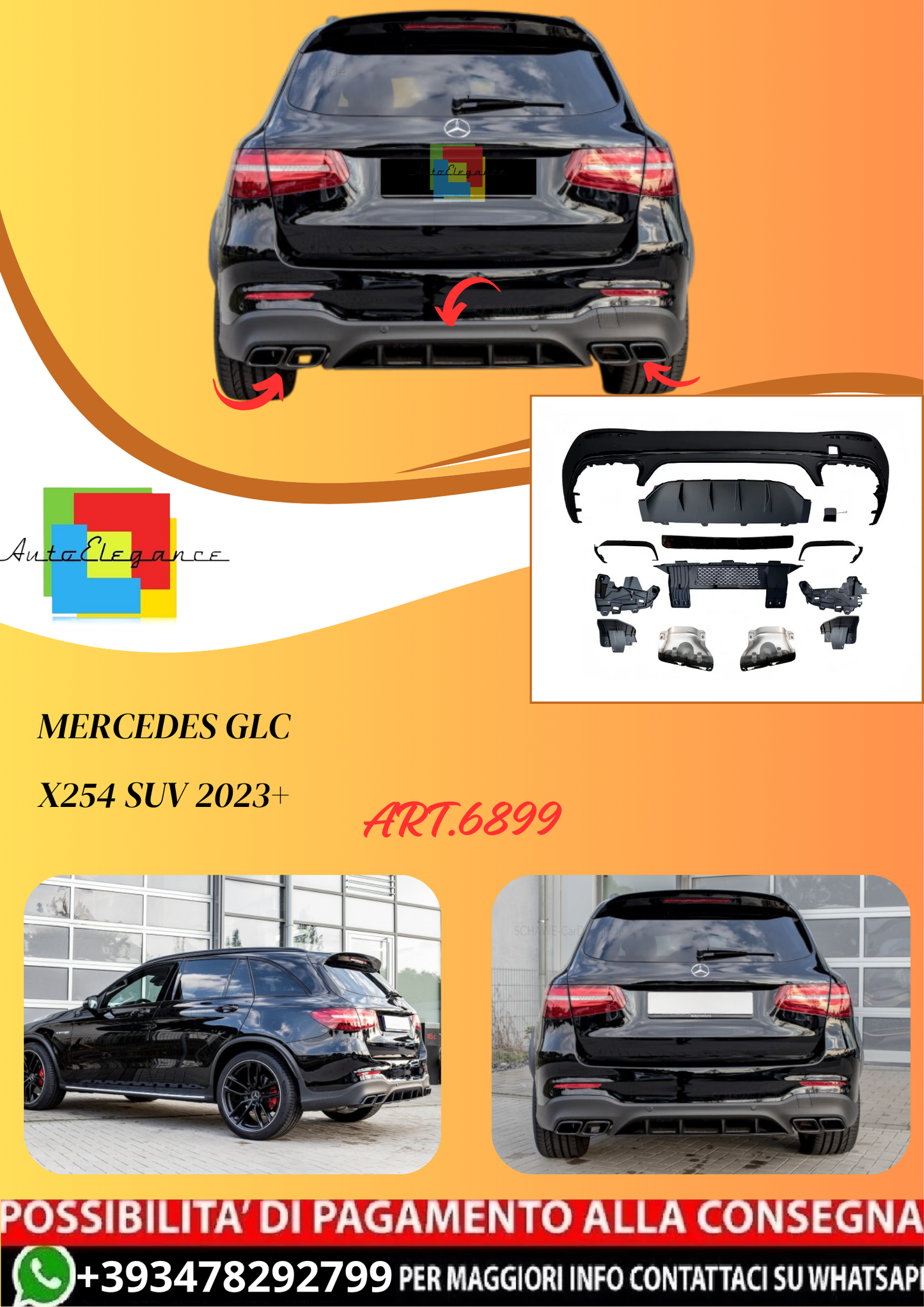 💫ART.6899 Diffusore + Terminali GLC63 AMG Look For GLC X254 SUV 2023+💫
