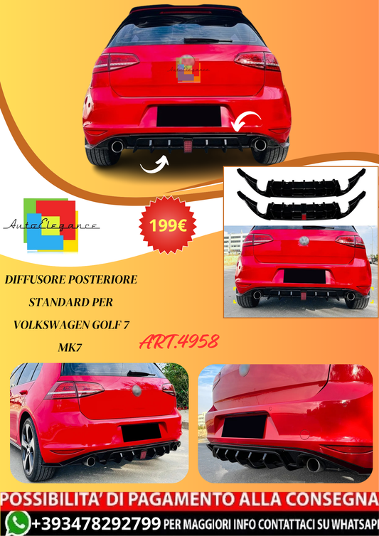 💫ART.4958 Diffusore Posteriore Standard per Volkswagen Golf 7 Mk7 💫