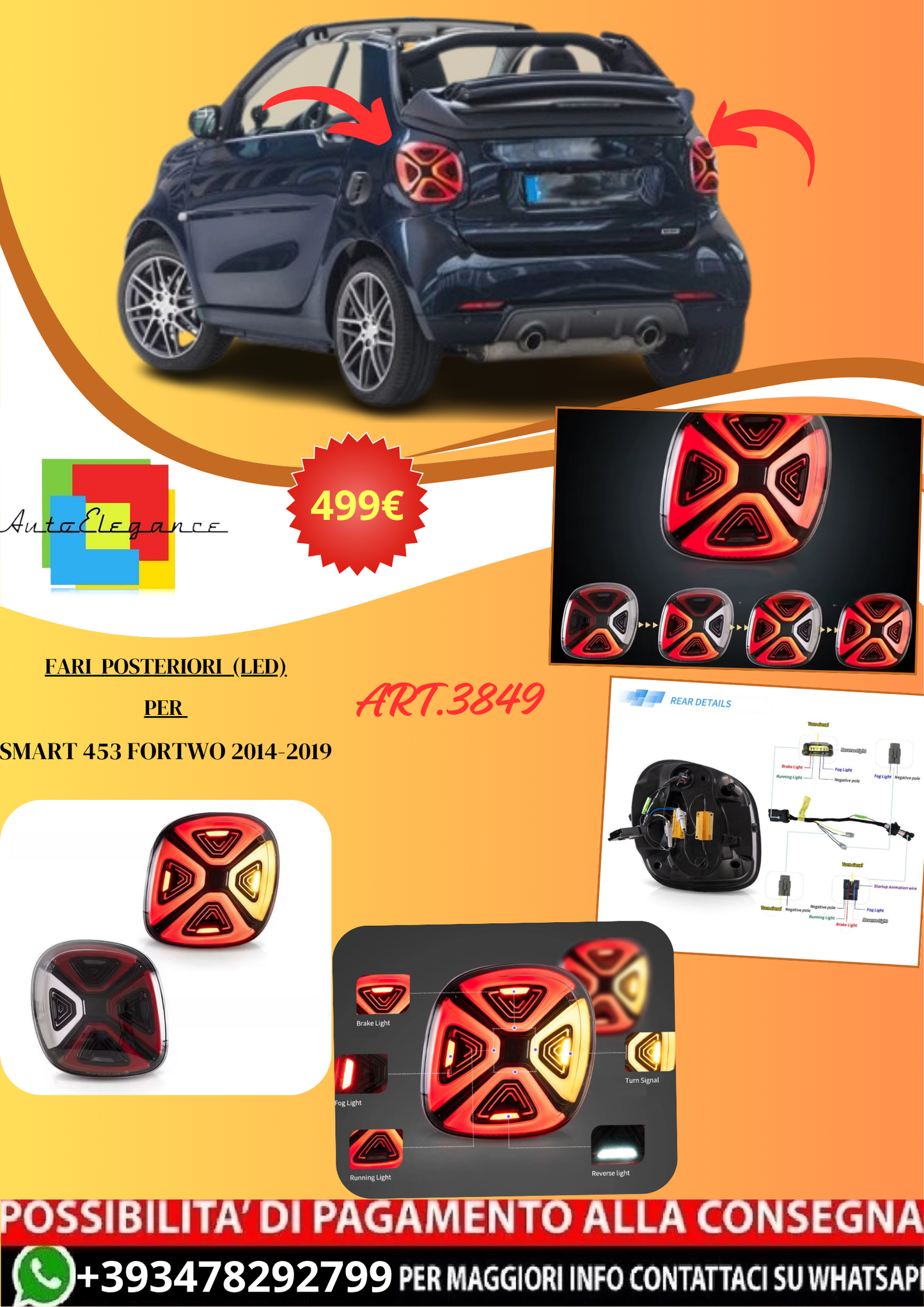 💫ART.3849 Fari Posteriori (2) Smart 453 Fortwo Forfour 2014-2019💫