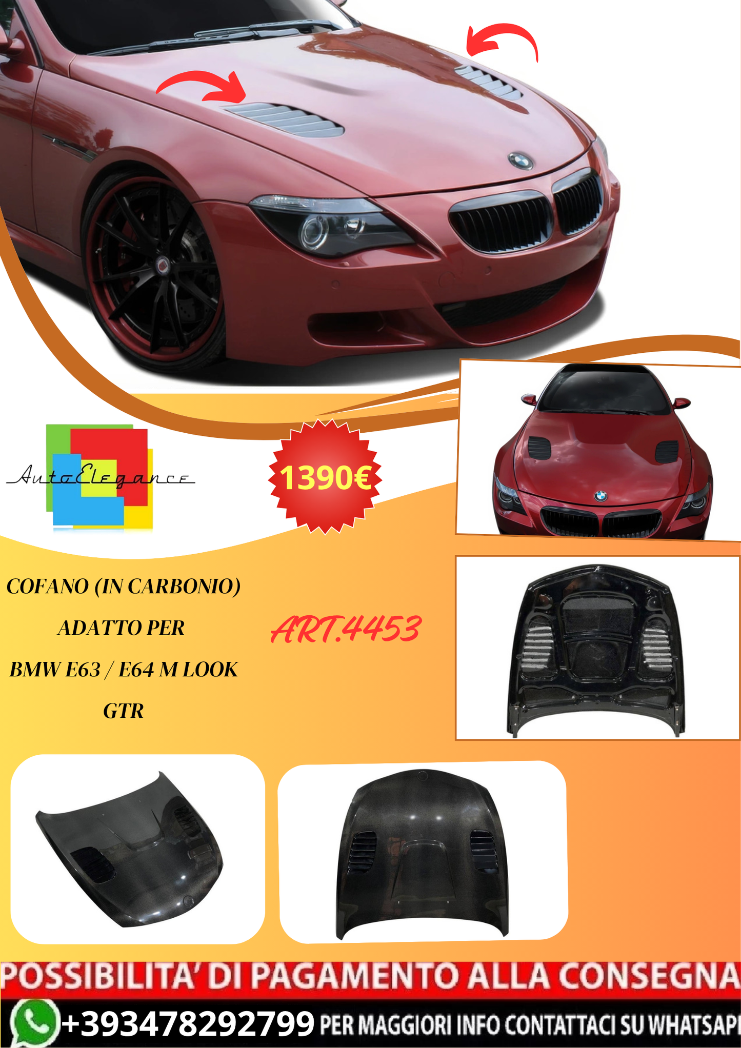 💫ART.4453 Cofano (In Carbonio) adatto per BMW E63 / E64 M Look GTR💫