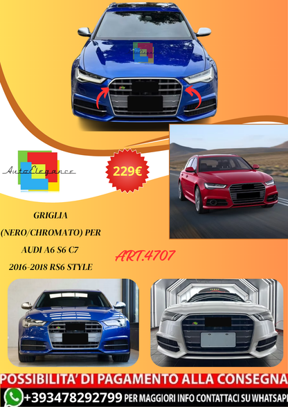 💫ART.4707 Griglia (Nero/Chromato) per Audi A6 S6 C7 2016-2018 RS6 Style💫