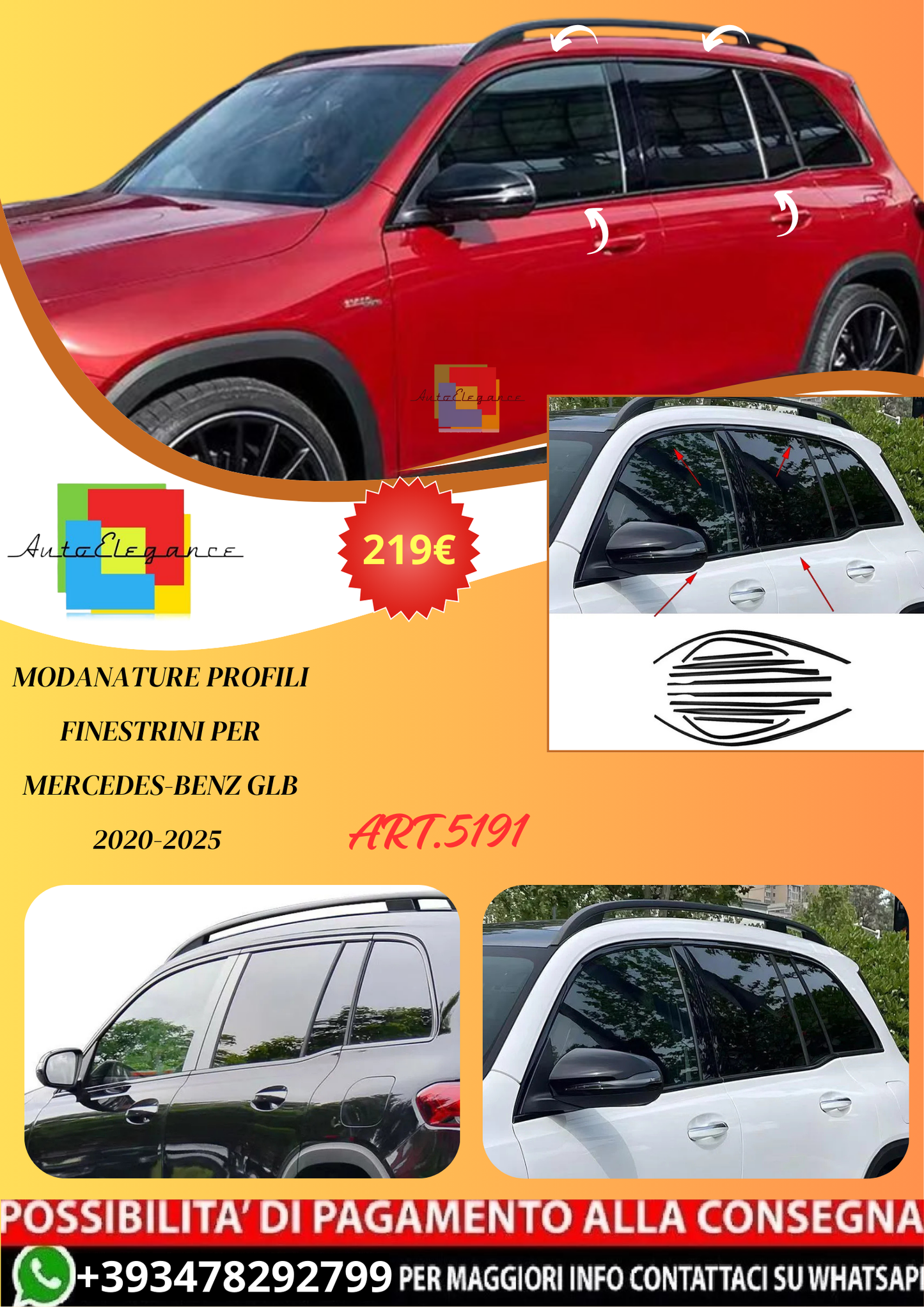 💫ART.5191 Modanature Profili Finestrini per Mercedes-Benz GLB 2020-2025💫