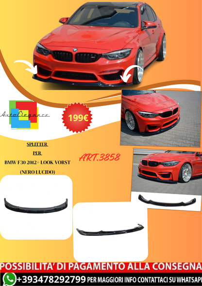 💫ART.3858 Splitter adatto per BMW F30 2012+ Look Vorst (Nero Lucido)💫