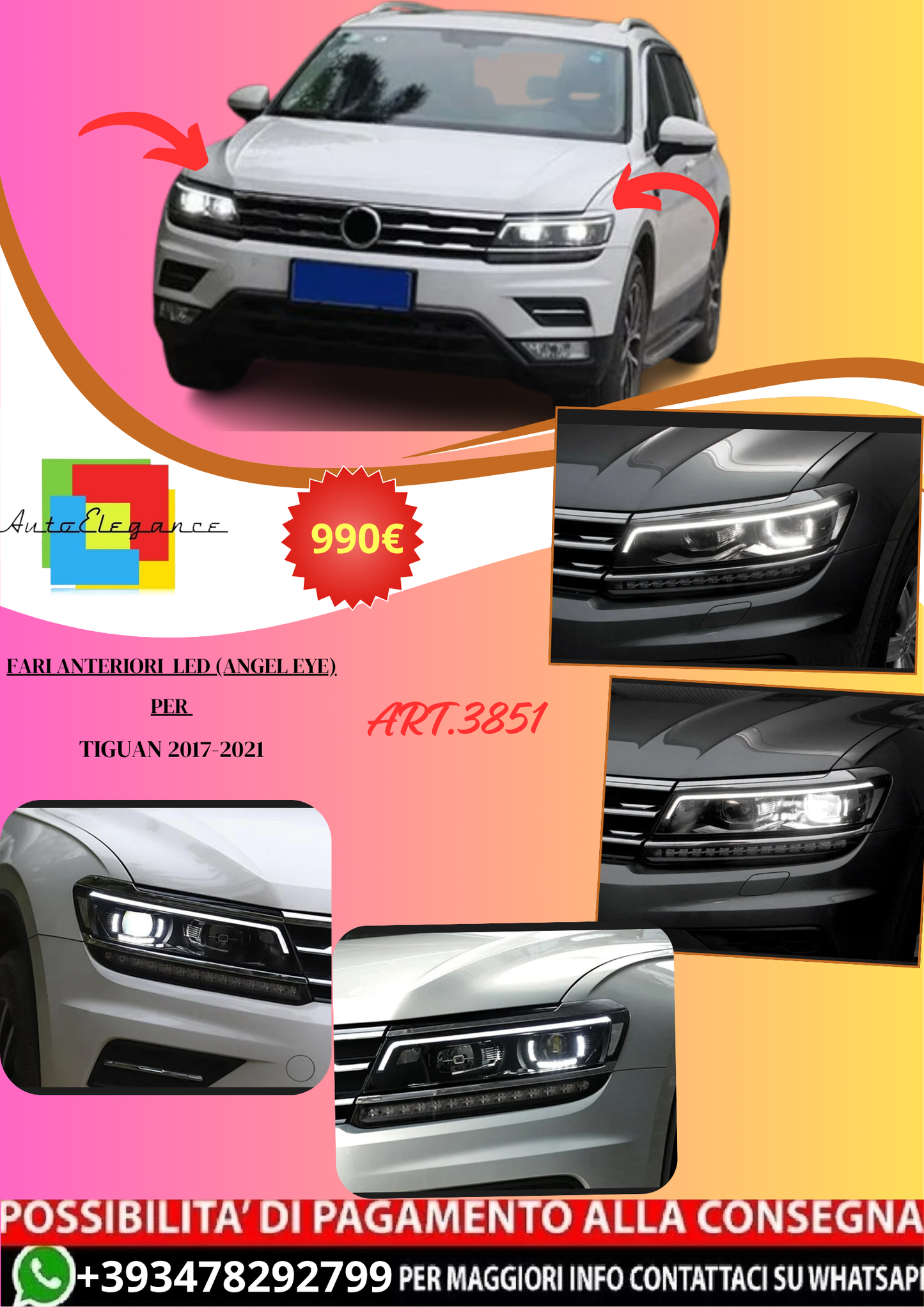 💫ART.3851 Fari anteriori LED (Angel Eye) per Tiguan 2017-2021💫