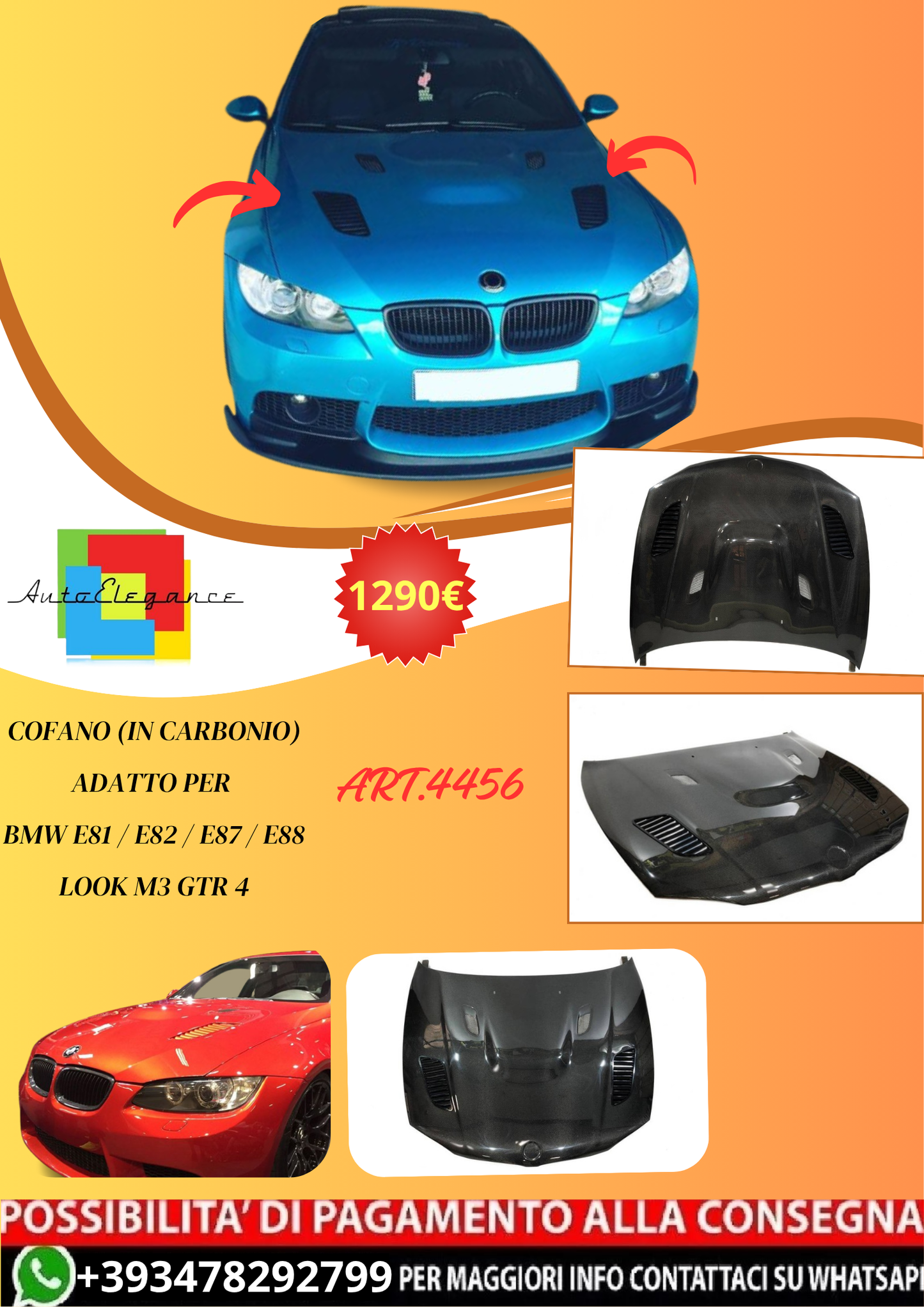 💫ART.4456 Cofano (In Carbonio) adatto per BMW E81 / E82 / E87 / E88 💫