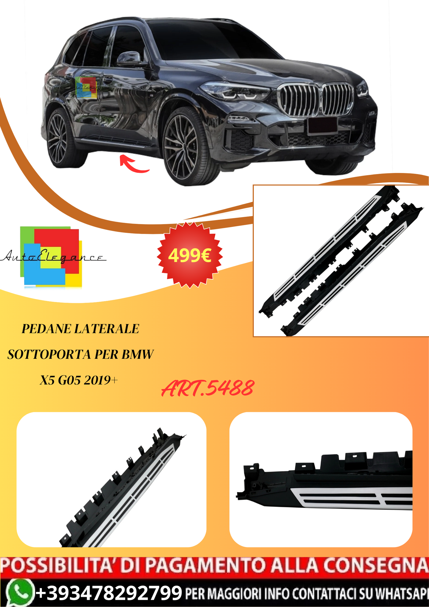 💫ART.5488 Pedane Laterale Sottoporta per Bmw X5 G05 2019+💫
