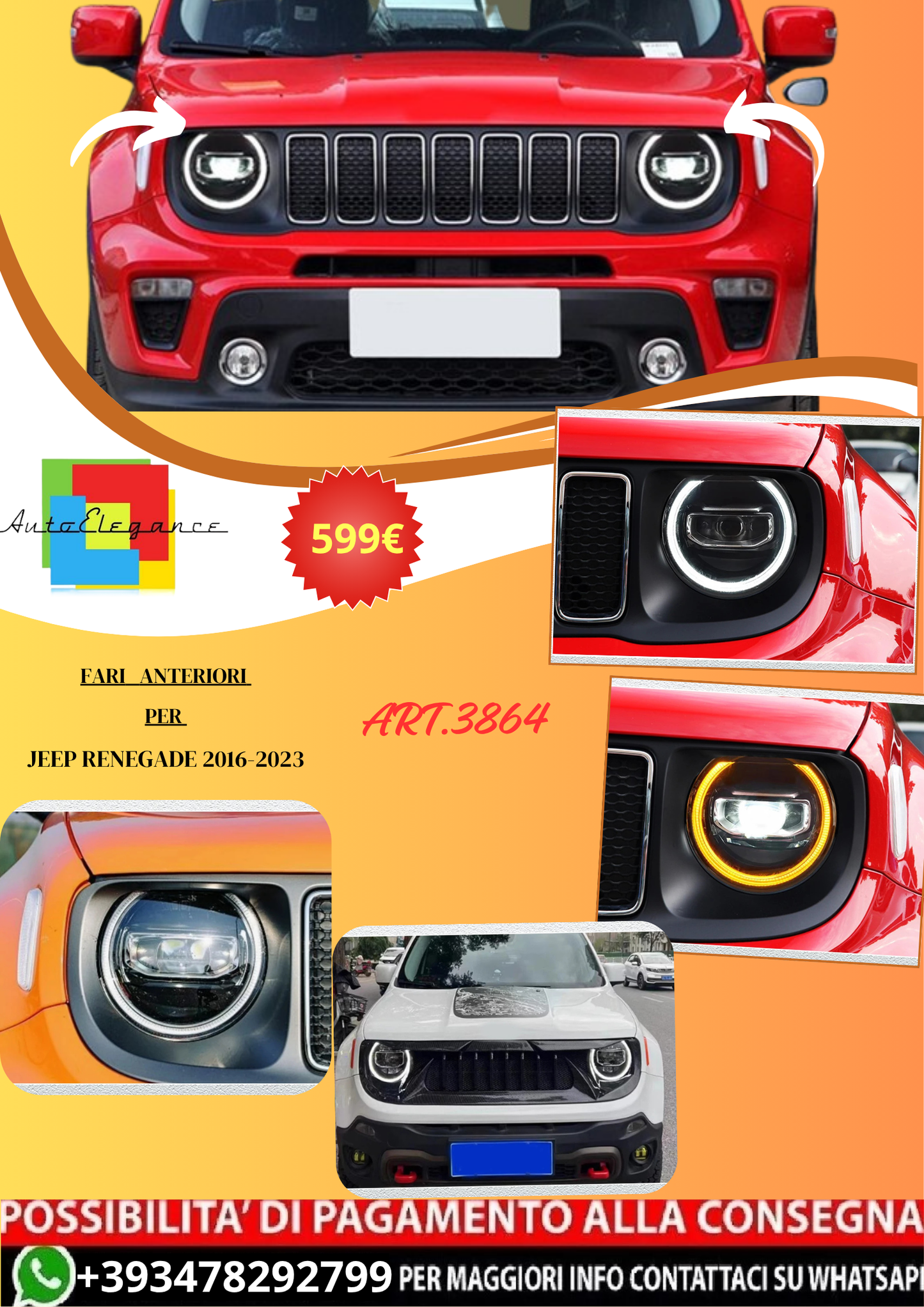💫ART.3864 Fari anteriori per Jeep Renegade 2016-2023💫