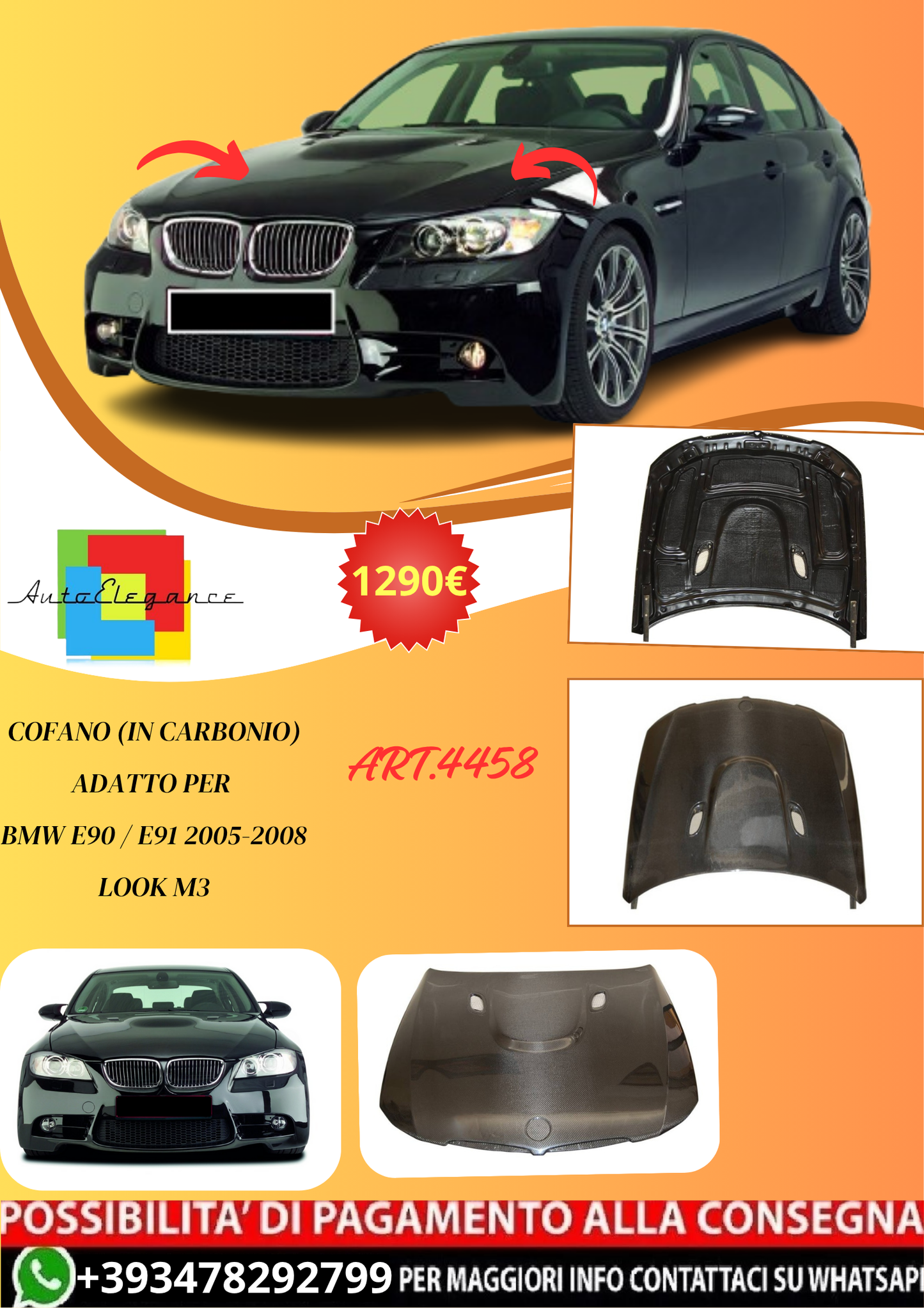 💫ART.4458 Cofano (In Carbonio) adatto per BMW E90 / E91 2005-2008 look M3💫