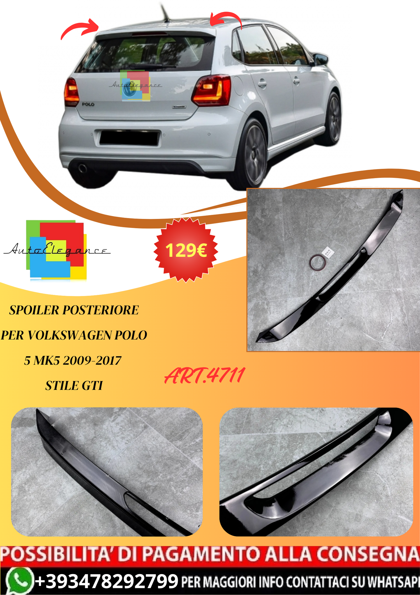 💫ART.4711 Spoiler Posteriore per Volkswagen Polo 5 MK5 2009-2017 Stile GTI💫