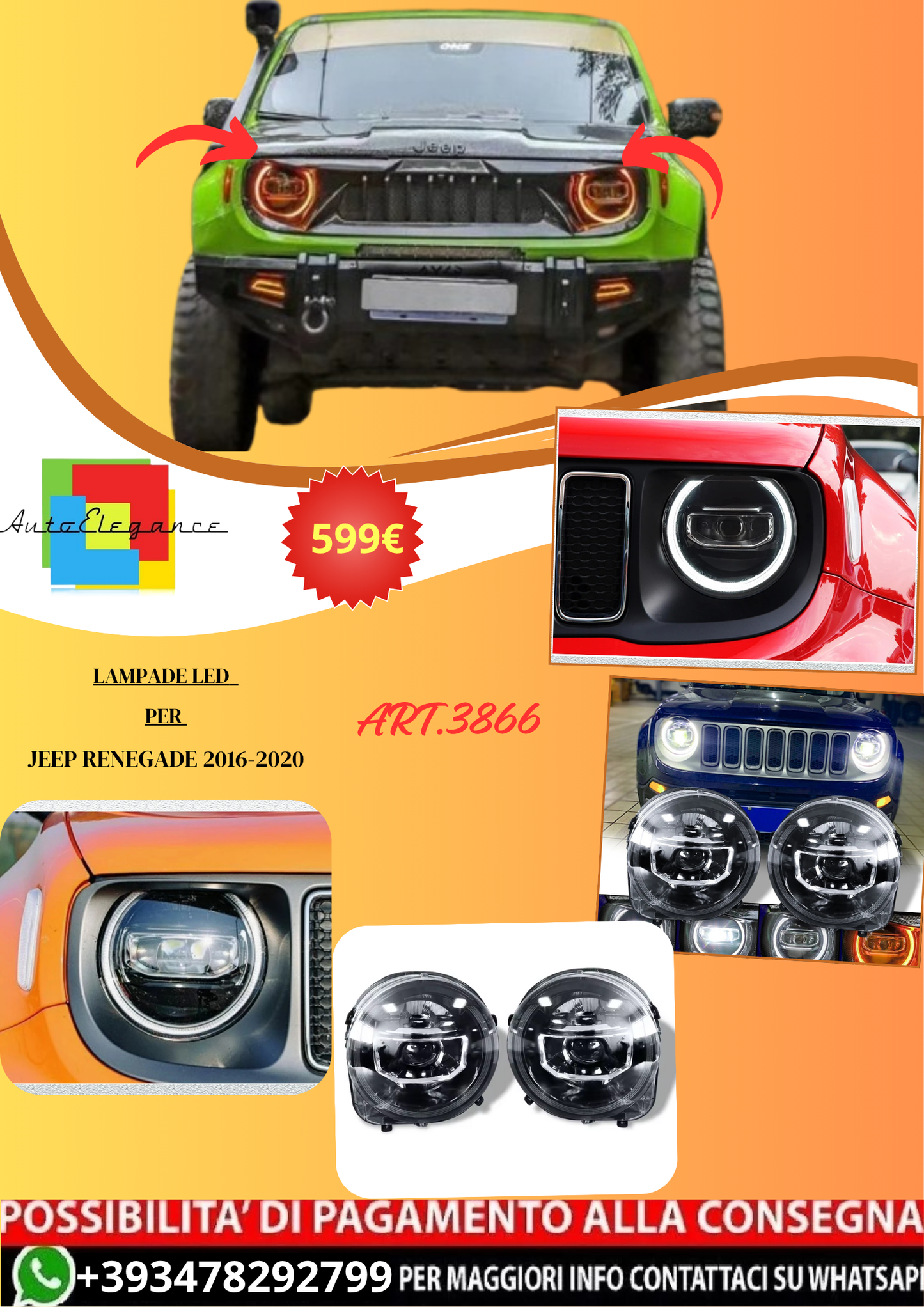 💫ART.3866 (2) pezzi Lampade LED per Jeep Renegade 2016-2020💫