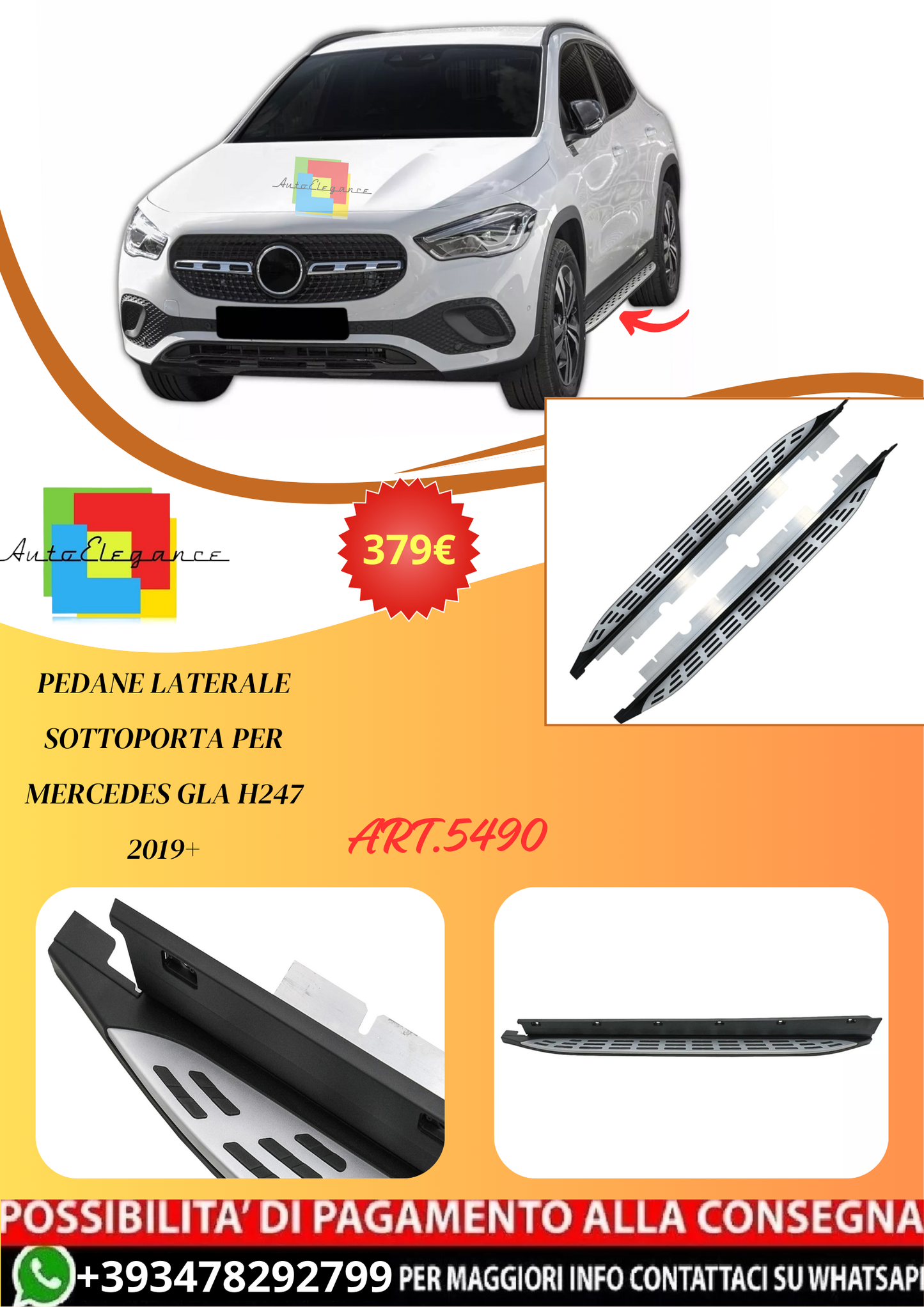 💫ART.5490 Pedane Laterale Sottoporta per Mercedes GLA H247 2019+💫