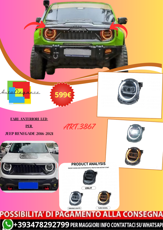 💫ART.3867 (2) pezzi Fari Anteriori LED per Jeep Renegade 2016-2021💫