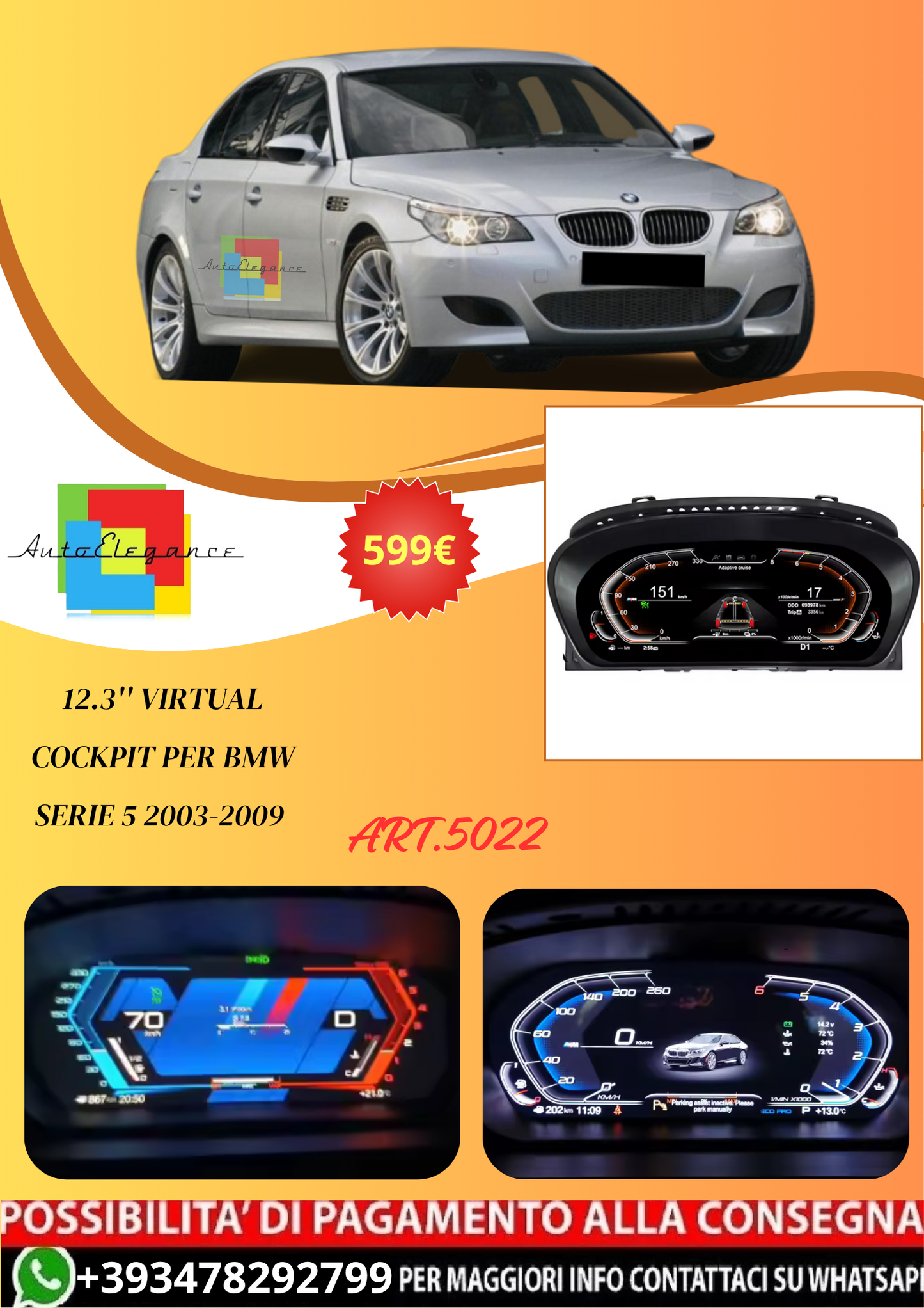 💫ART.5022 12.3''  Virtual Cockpit per BMW Serie 5 2003-2009💫