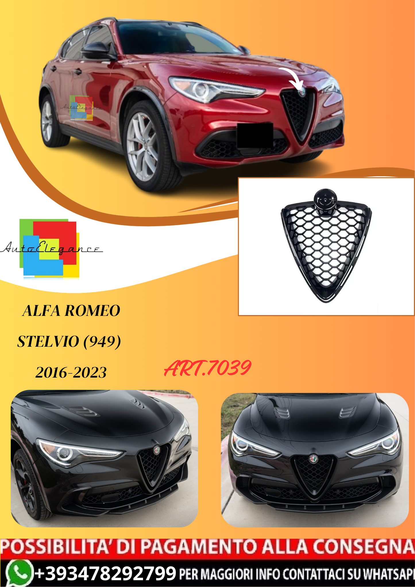 💫ART.7039 Griglia Anteriore Carbon Look per Alfa Romeo Giulia (952) (2016-2022)💫