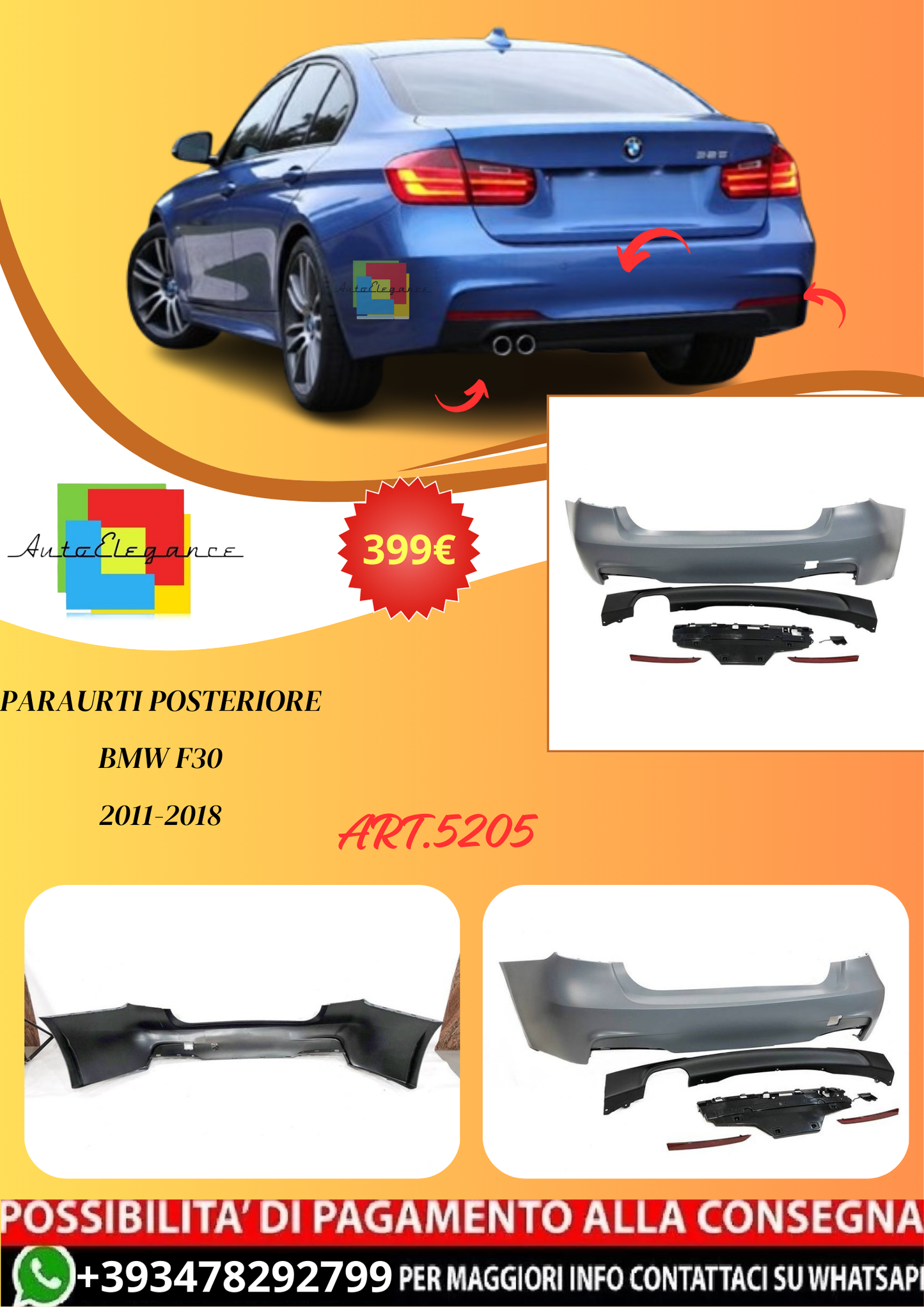 💫ART.5205 Paraurti Posteriore BMW F30 2011-2018💫