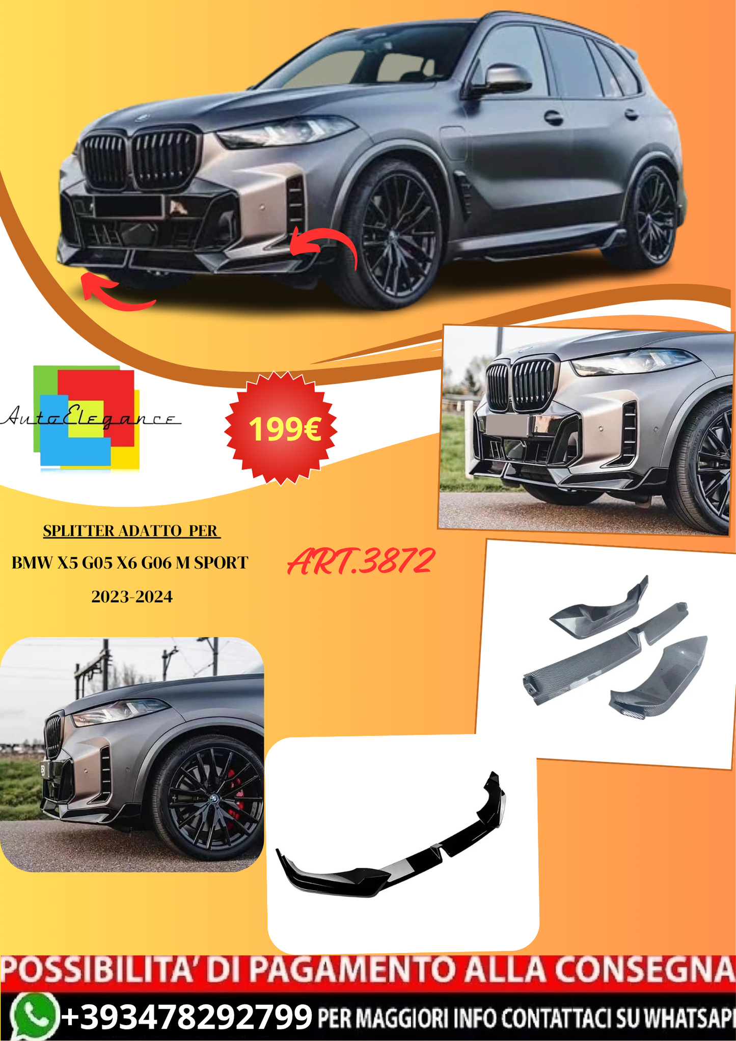 💫ART.3872 Splitter per BMW X5 G05 X6 G06 M Sport 2023-2024💫