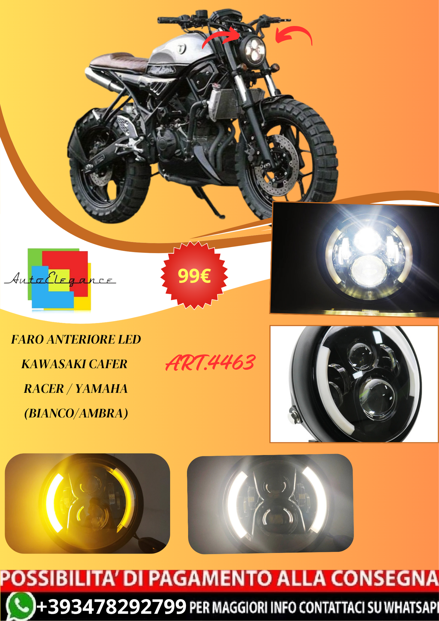 💫ART.4463 Faro Anteriore LED da 7,5 pollici per Kawasaki Cafer Racer / Yamaha💫